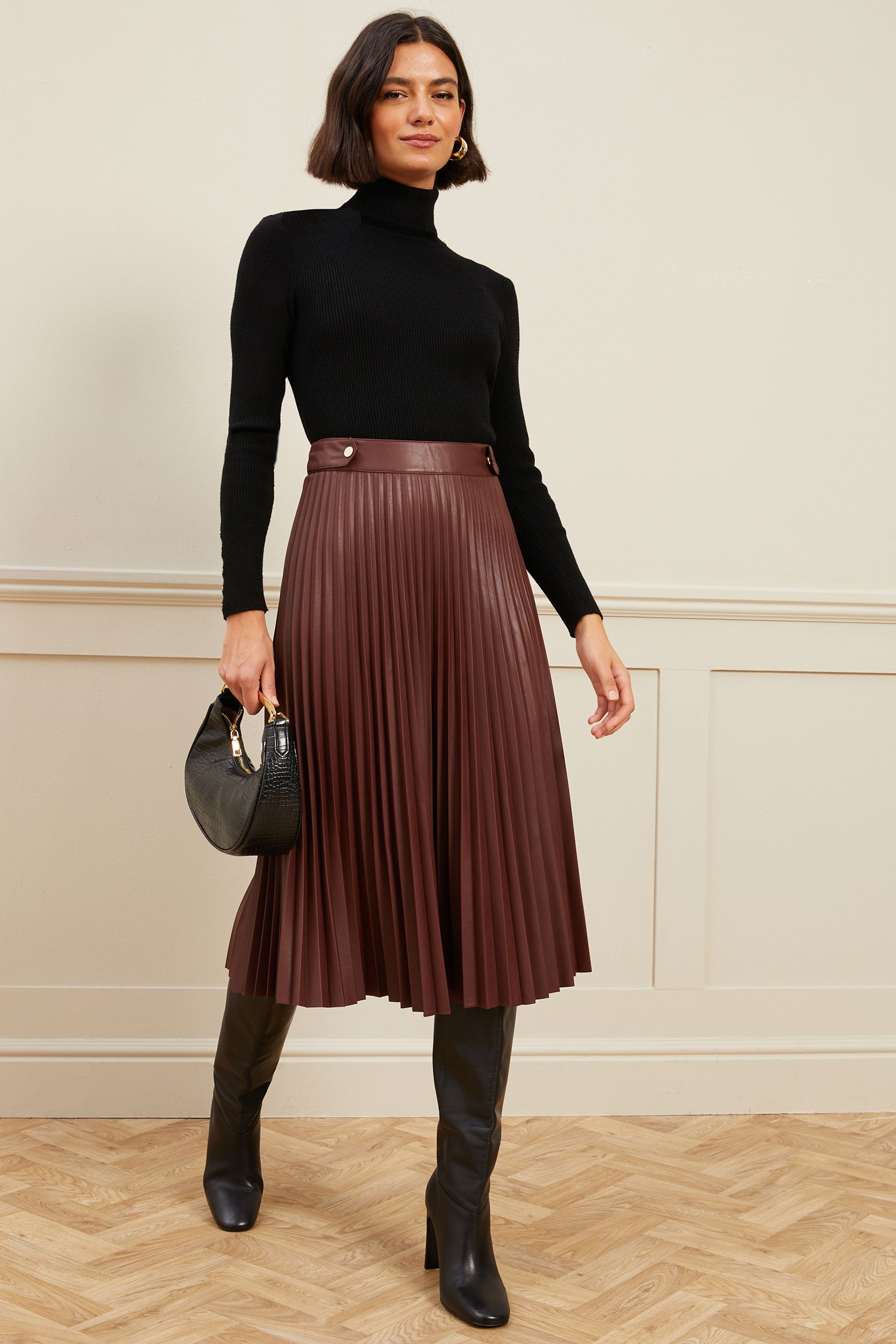 Buy Love Roses Berry Faux Leather Pleated Midi Skirt from Next Luxembourg