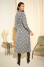 Friends Like These Black/White Empire V Neck Collared Long Sleeve Midi Dress - Image 3 of 4
