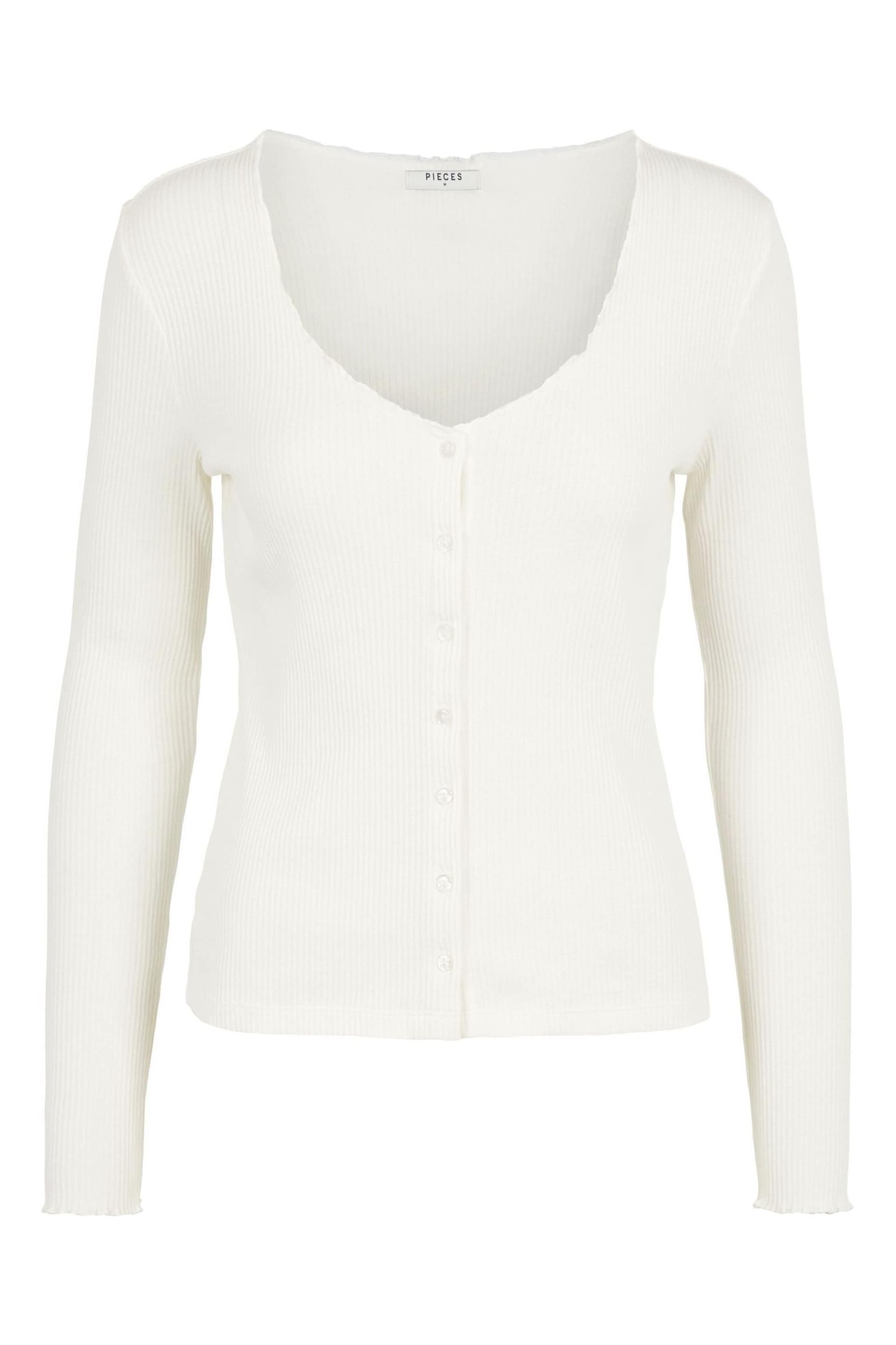 PIECES White Long Sleeve Lightweight V Neck Cardigan - Image 1 of 4