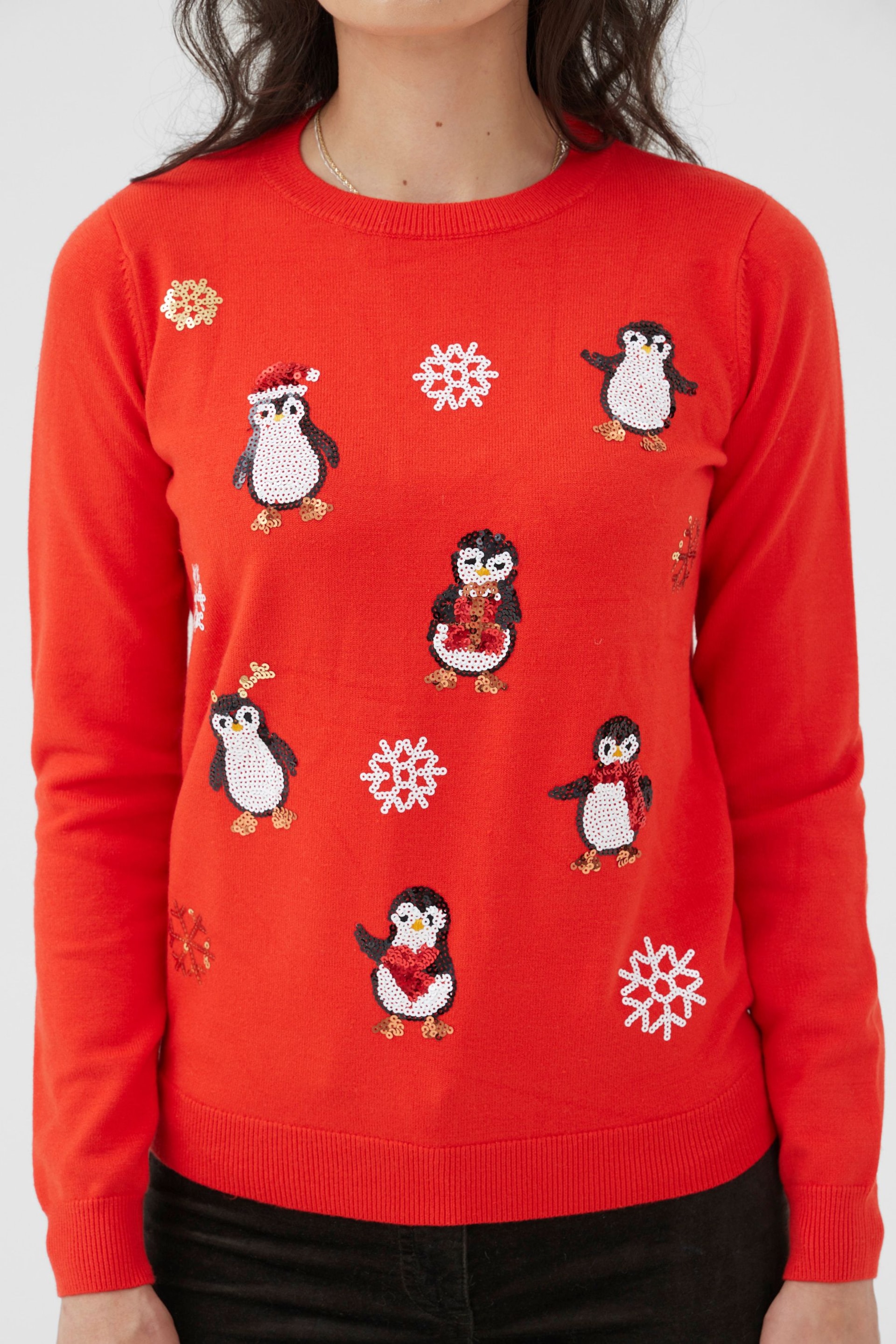 Society 8 Red Penguin Christmas Jumper - Women - Image 3 of 3