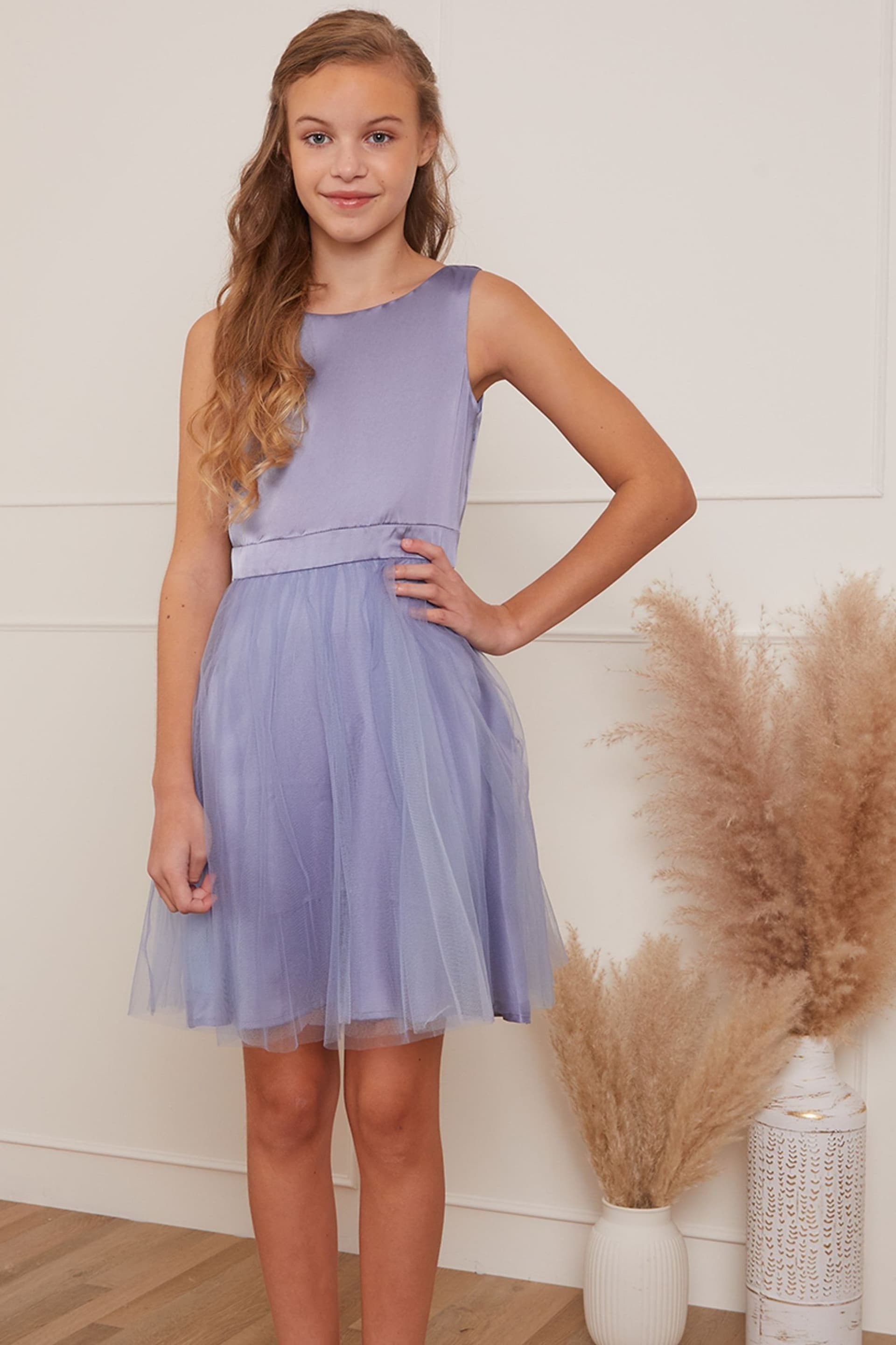 Chi Chi London Blue Satin Tulle Skirt Dress - Girls - Image 1 of 4