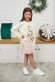 Society 8 White Reindeer Christmas Jumper - Girls - Image 1 of 4