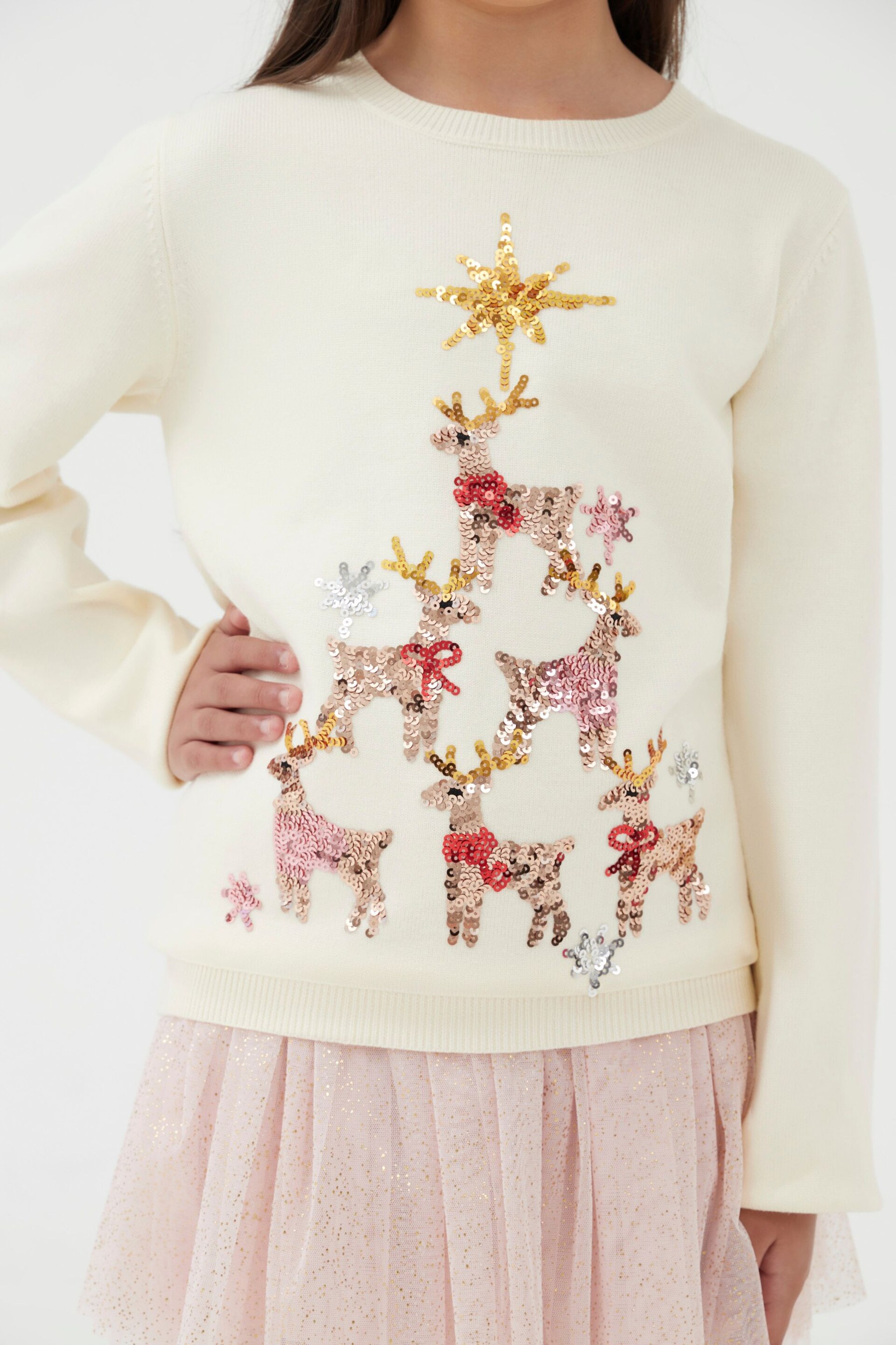 Society 8 White Reindeer Christmas Jumper - Girls - Image 2 of 4