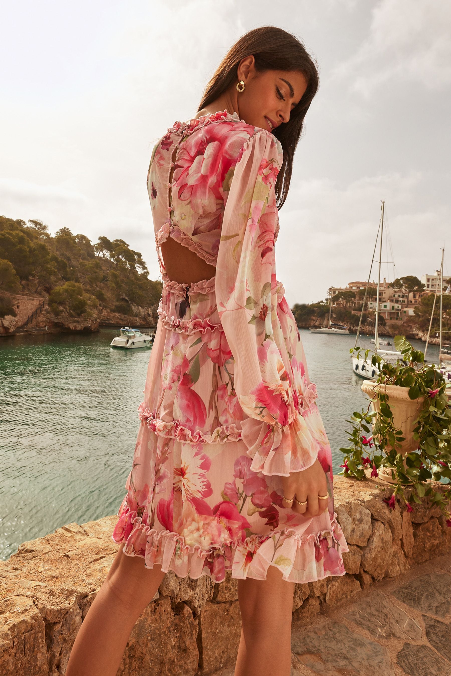 Buy Lipsy Pink Floral Frill Detail Tea Dress from Next Luxembourg