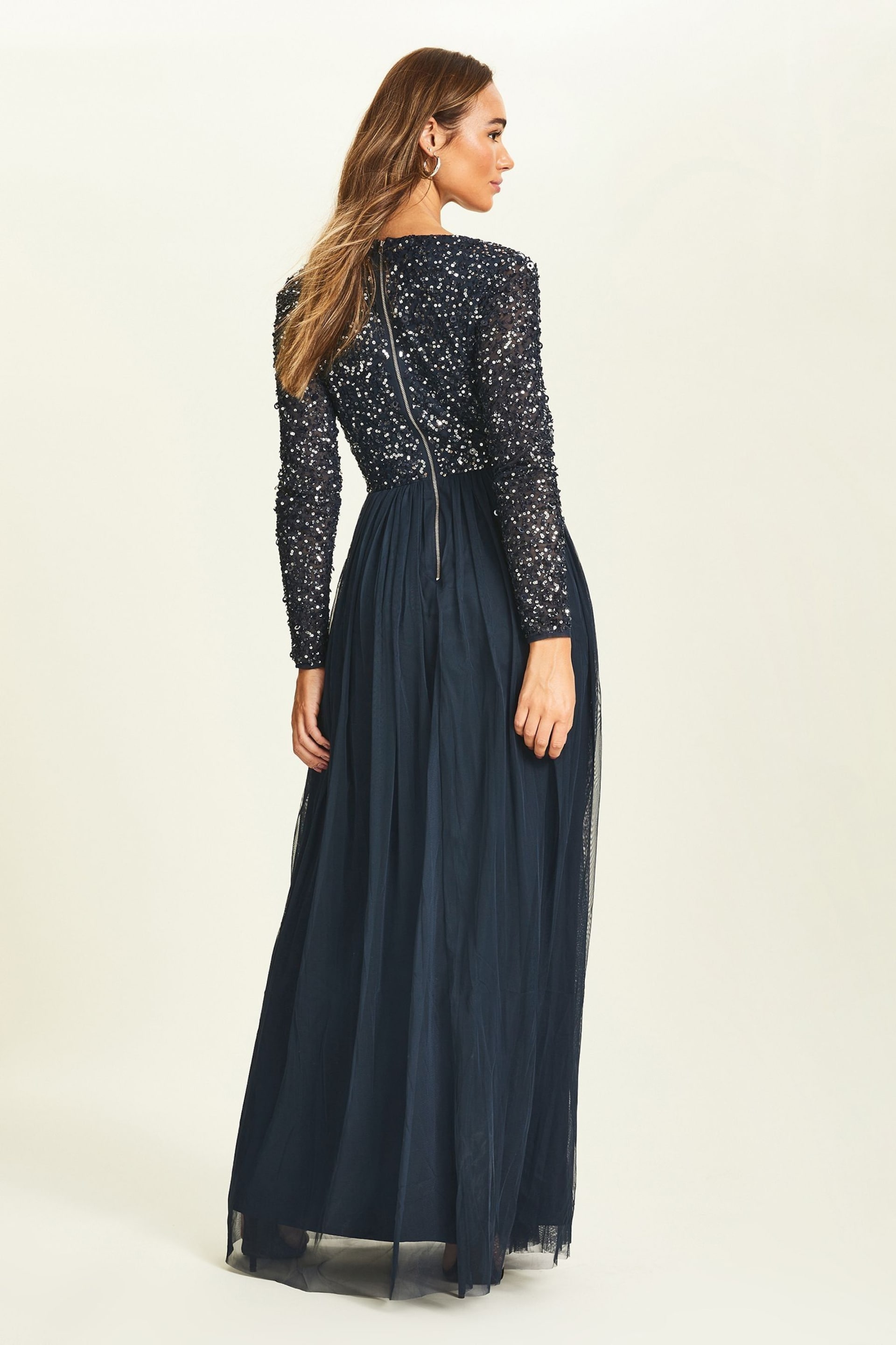 Maya Navy-Blue Wrap Long Sleeve Sequin Maxi Dress - Image 2 of 3