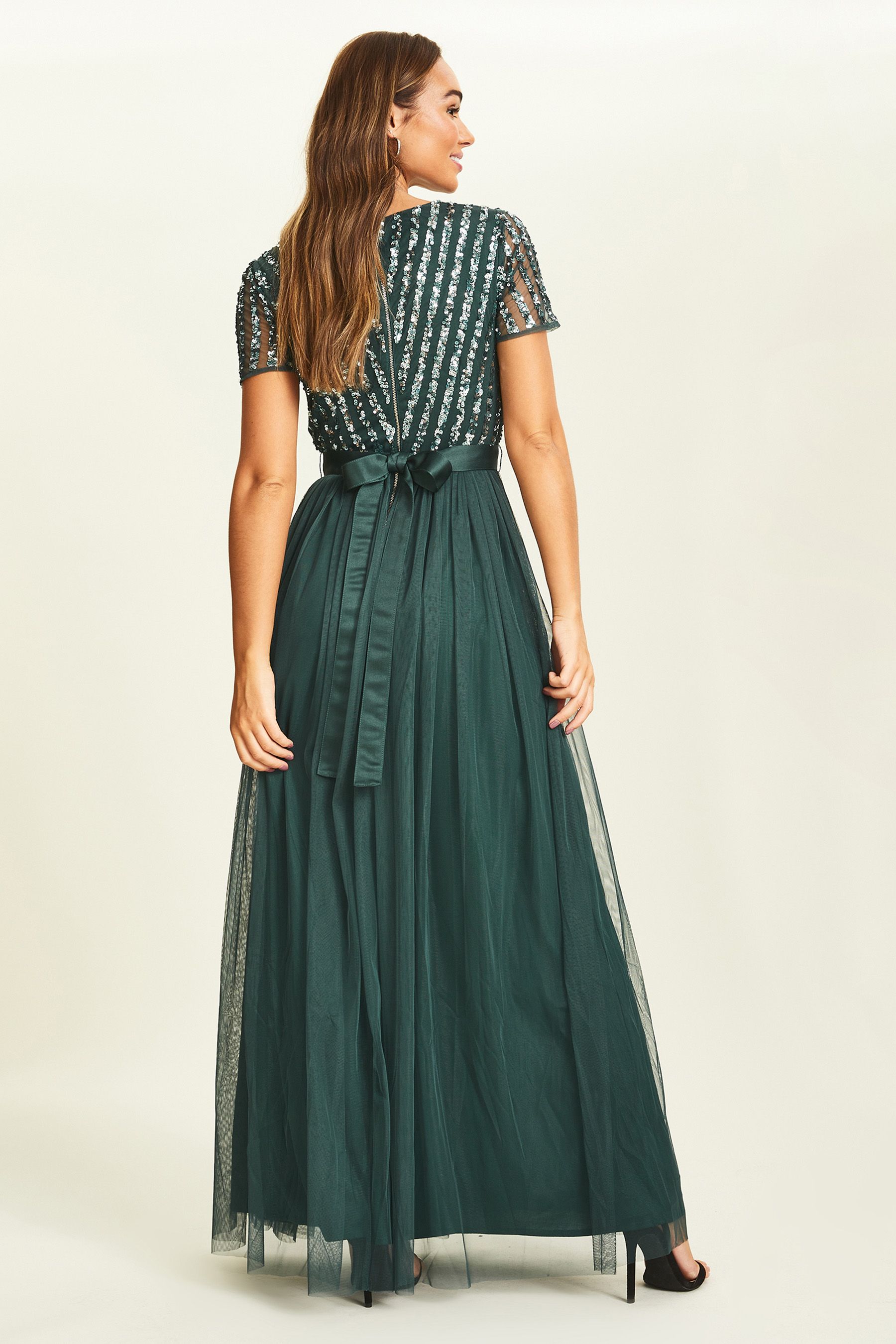 Buy Maya Forest Green Petite Chevron Sequin Maxi Dress from Next Luxembourg