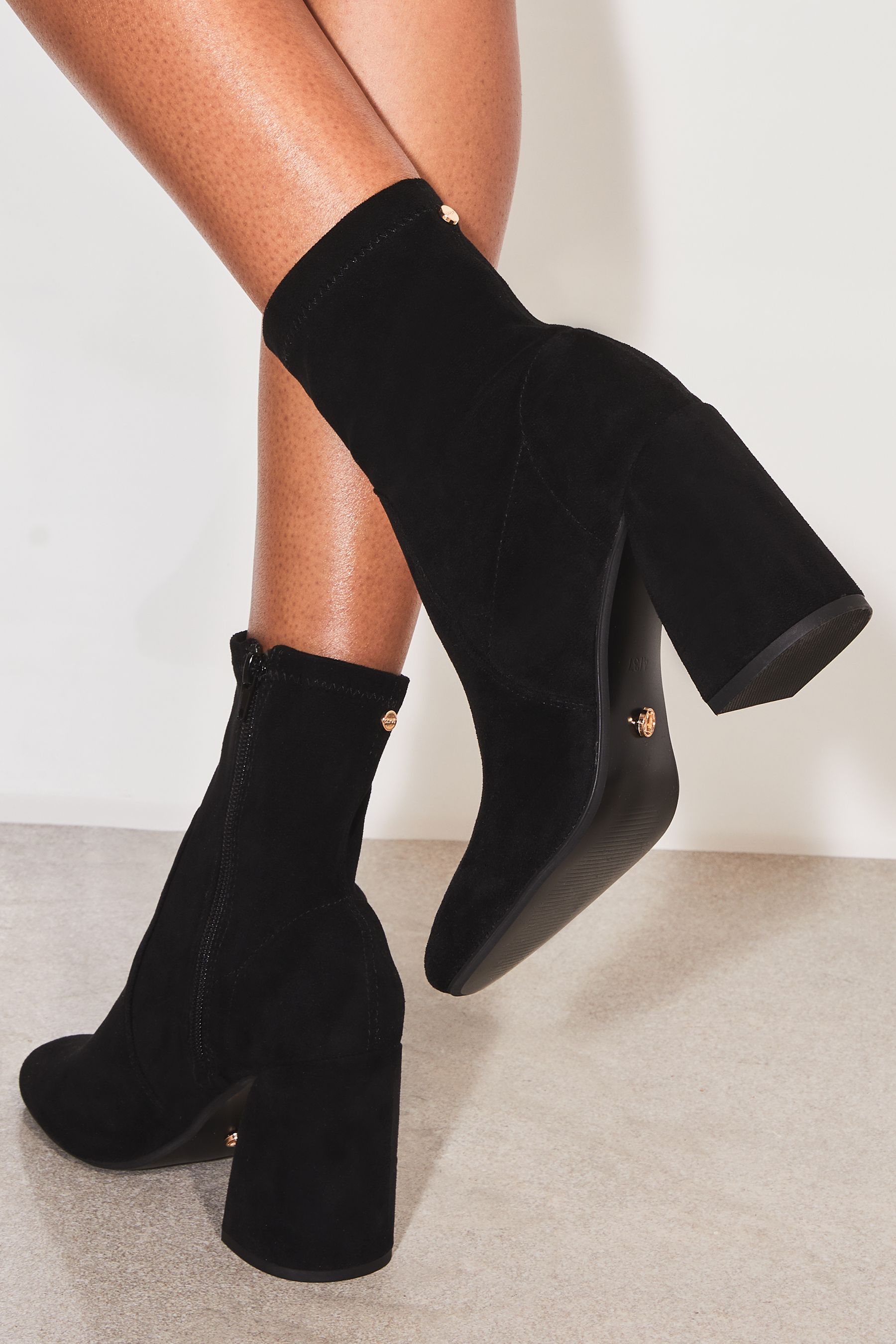 Black sock boot block heel top