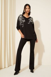 Friends Like These Black Floral Short Sleeve V Neck Tunic Top - Image 3 of 4