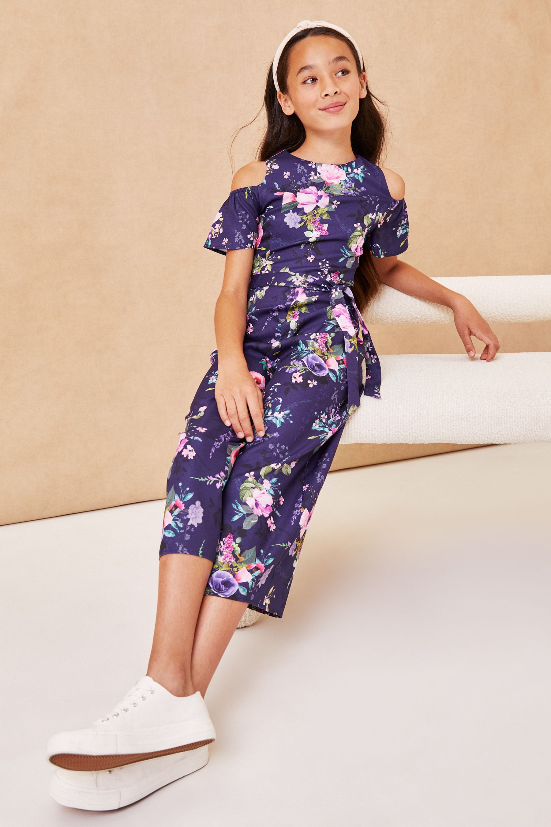 Buy Lipsy Navy Floral Cold Shoulder Culotte Jumpsuit from Next Luxembourg