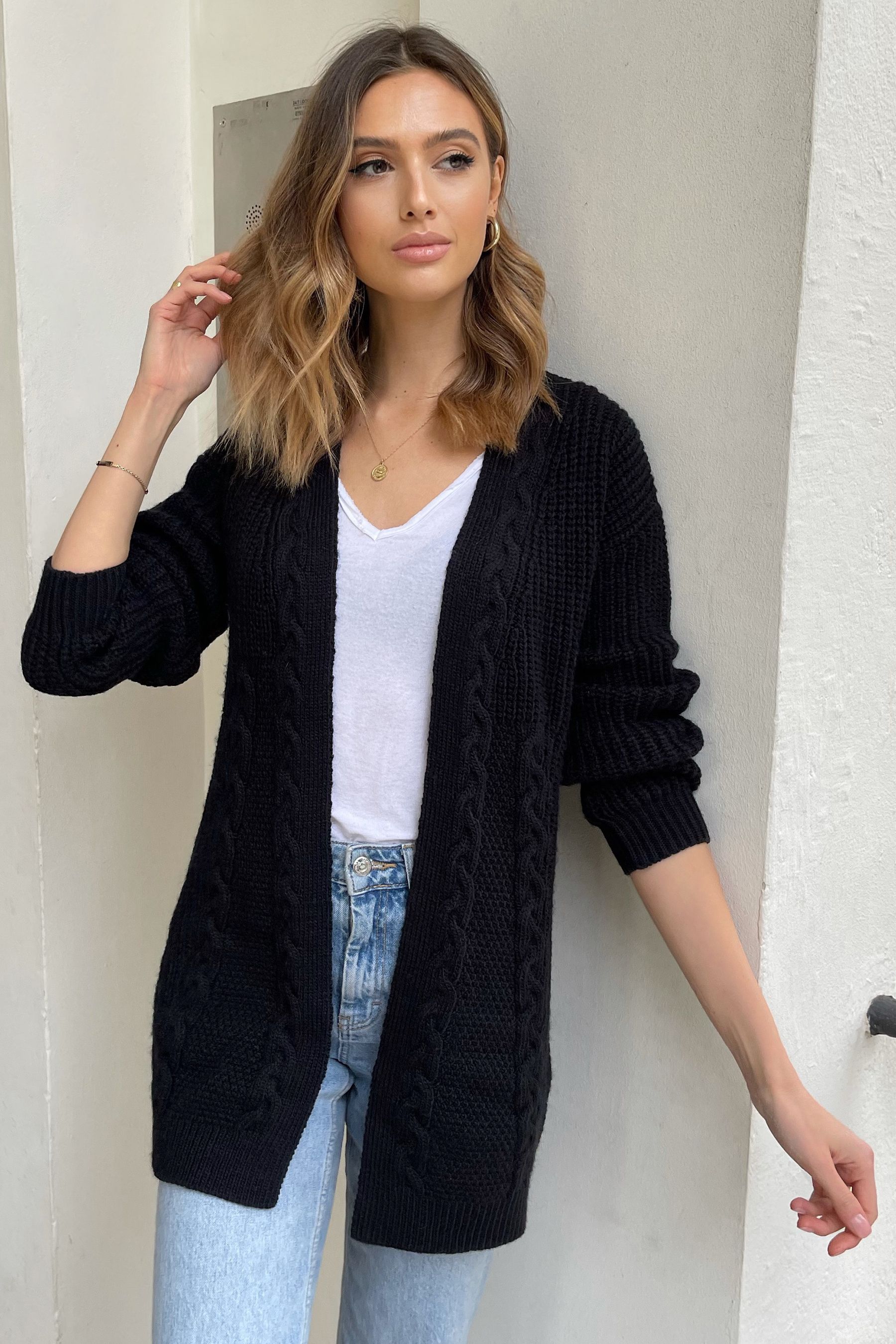 Buy Lipsy Black Petite Mixed Cable Knit Cardigan from Next Luxembourg