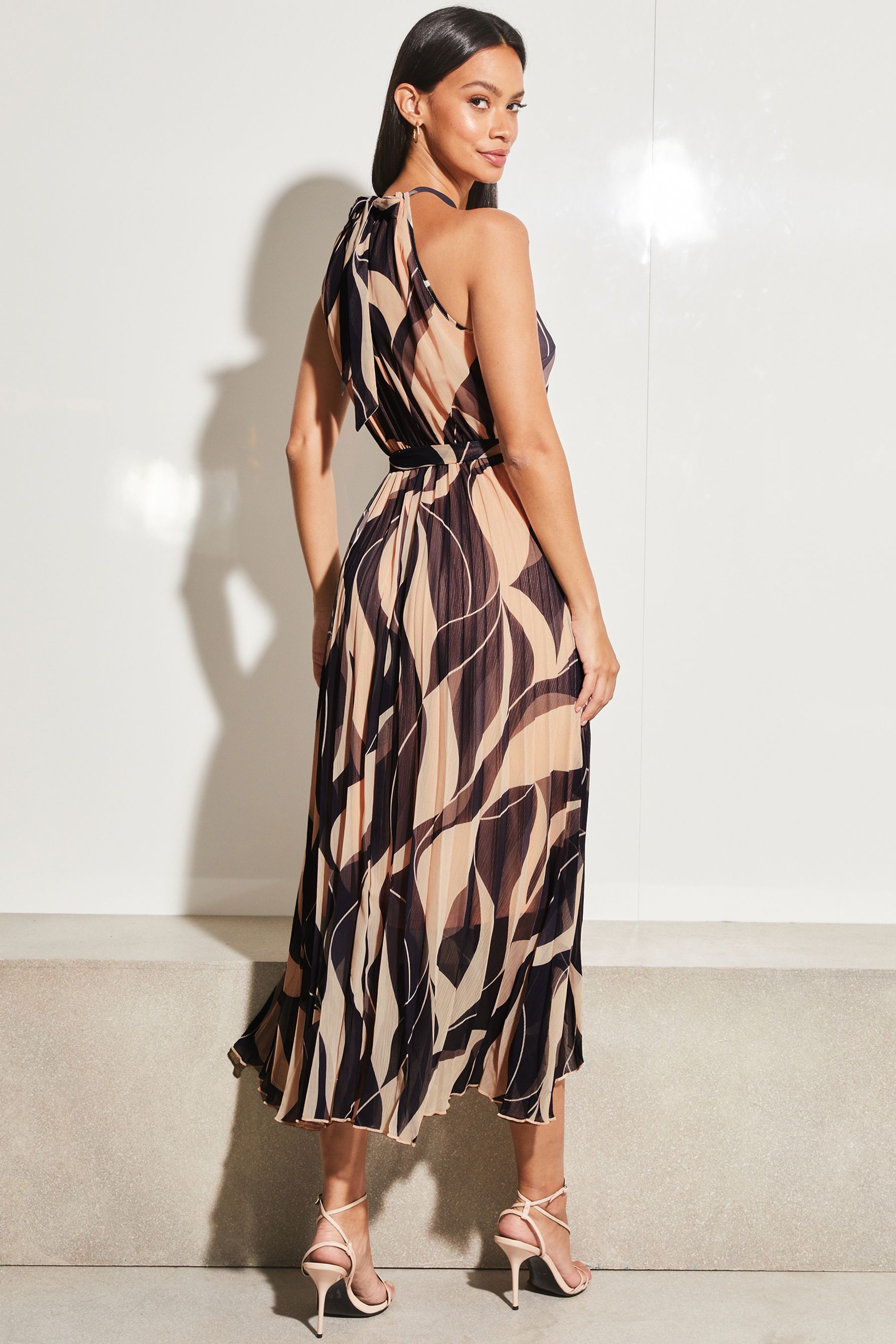 Buy Lipsy Navy Blush Wiggle Halterneck Pleated Belted Midi Dress from Next Belgium