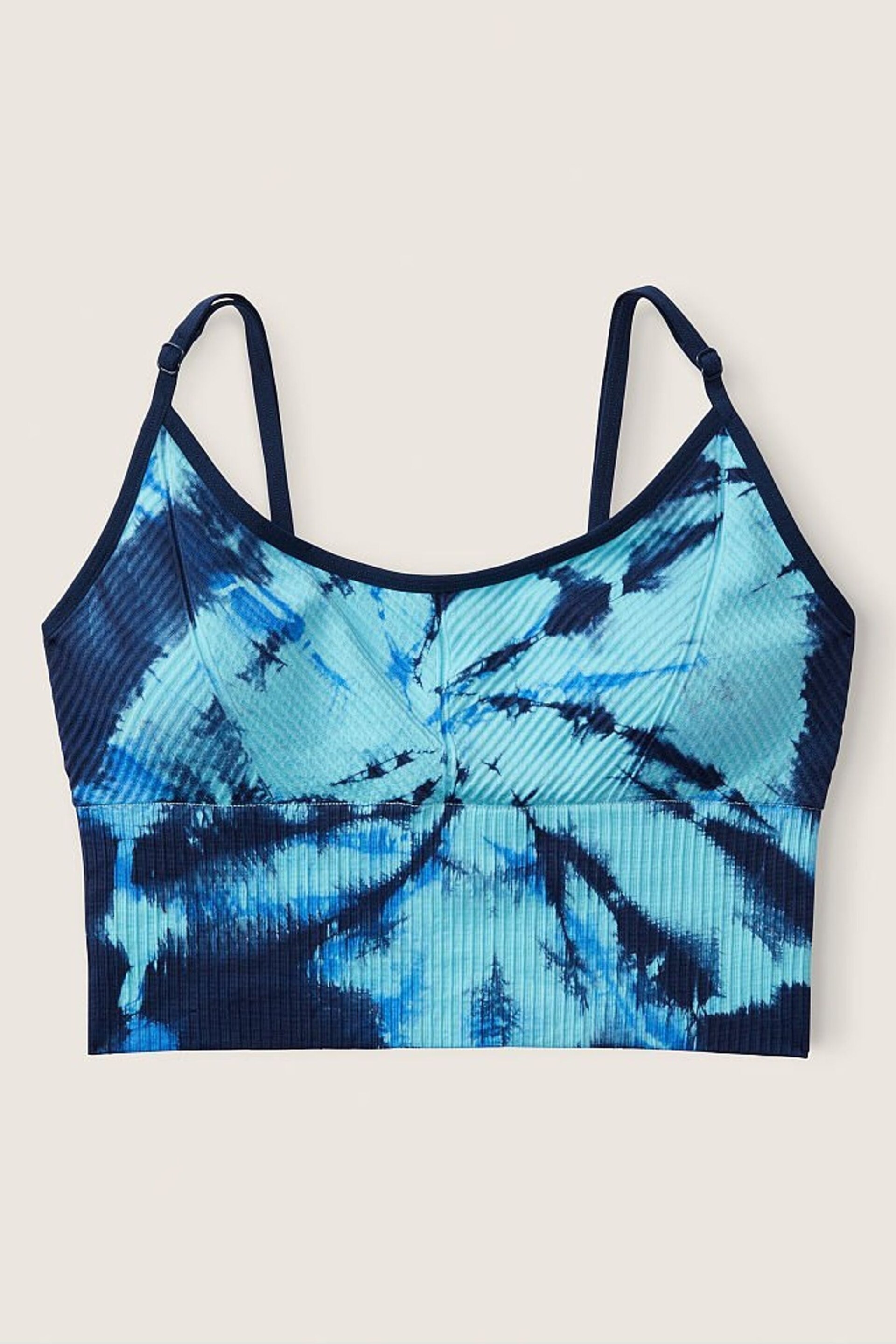 Victoria's Secret PINK Light Sky Spiral Tie Dye Blue Seamless Lightly Lined Low Impact Sports Bra - Image 4 of 4