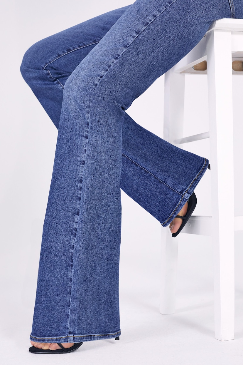 Lipsy Authenctic Blue Petite Mid Rise Flare Jeans - Image 4 of 4