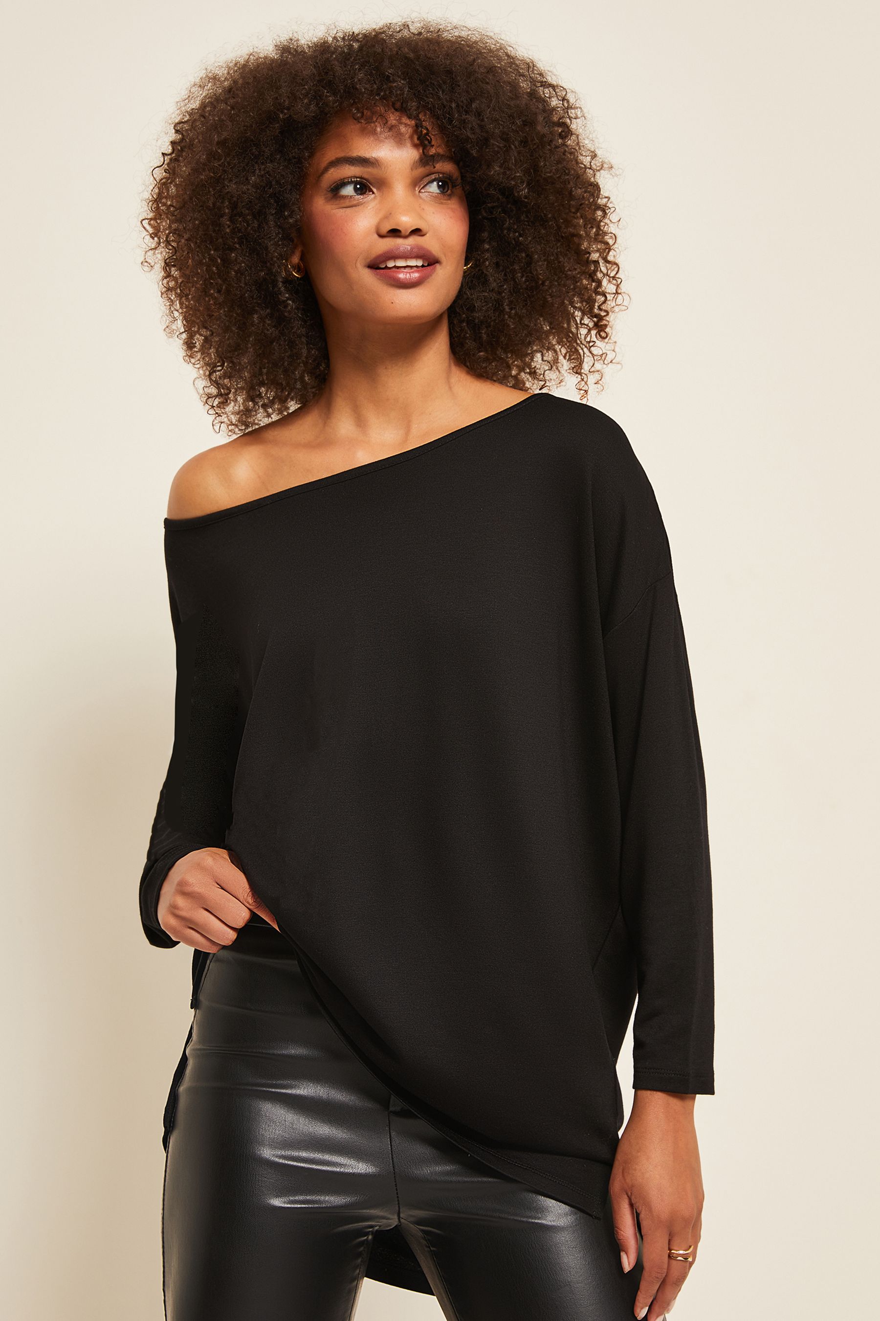 Buy Friends Like These Black Soft Jersey Long Sleeve Slash Neck Tunic Top from Next Germany