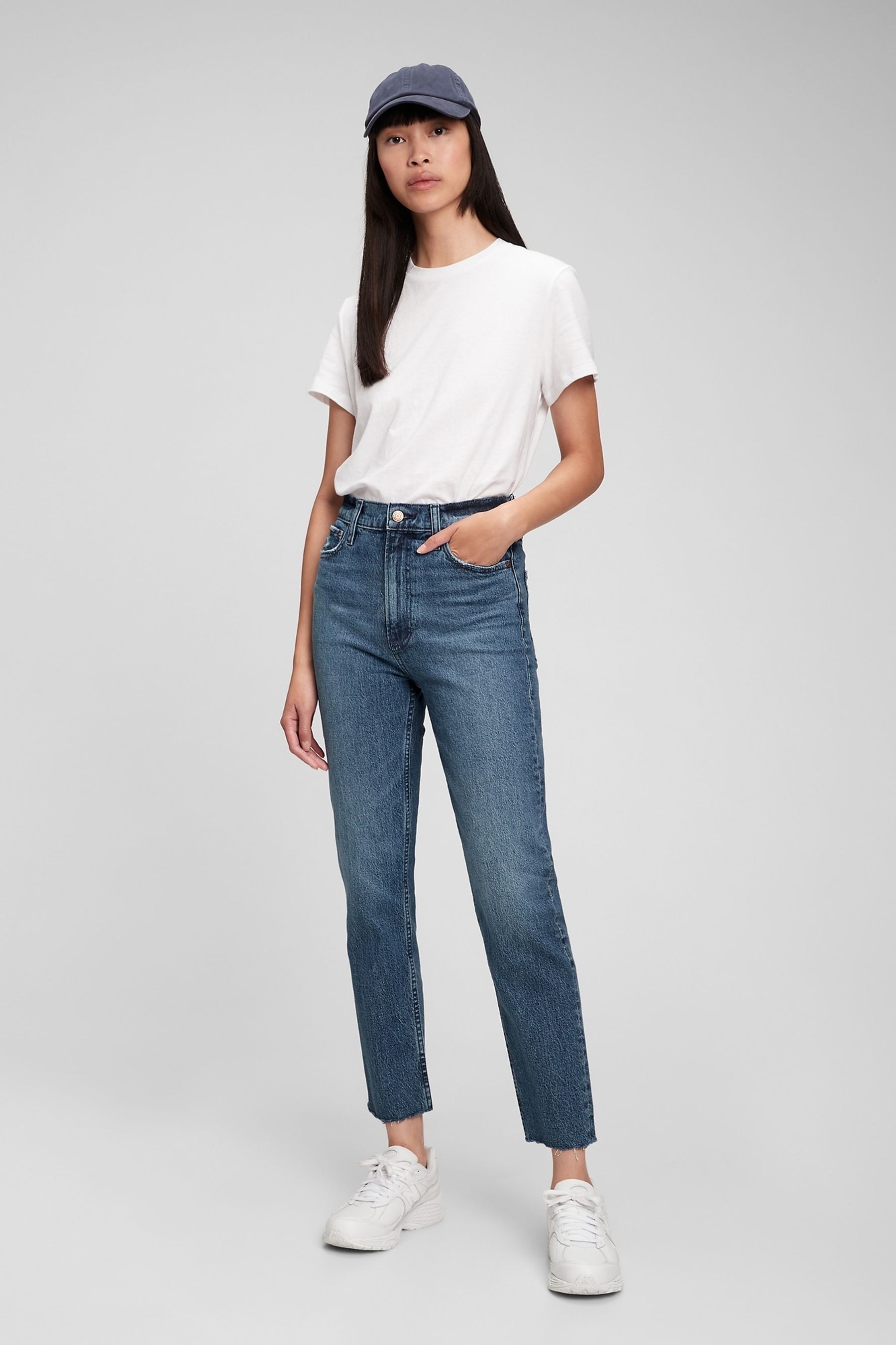 Buy Gap Dark Wash Blue High Waisted Cheeky Straight Jeans from Next Ireland