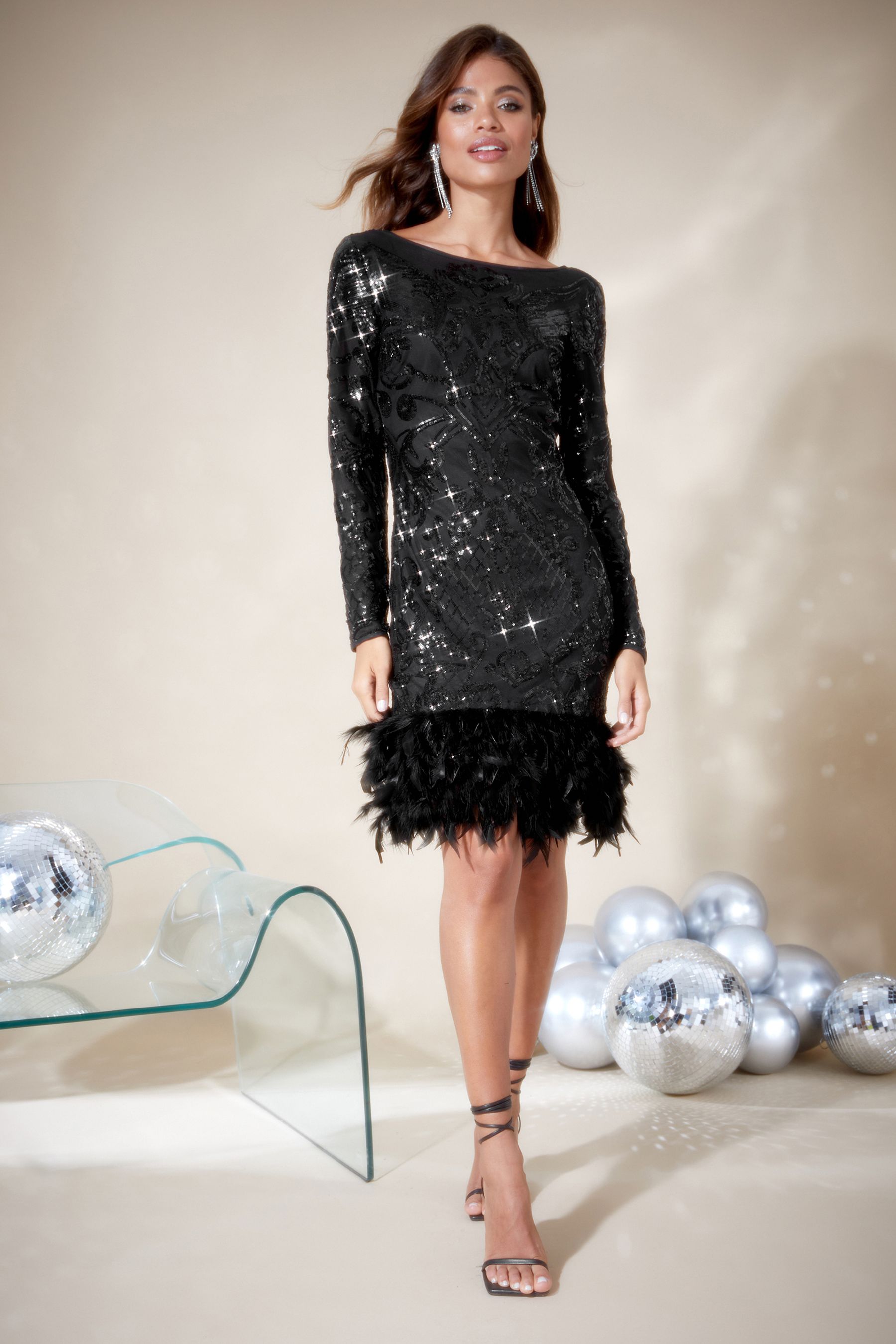 Lipsy vip feather hem dress online