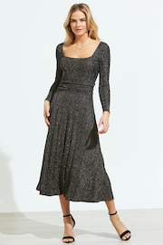 Sosandar Black Stripe Crossover Back Midi Dress - Image 1 of 6