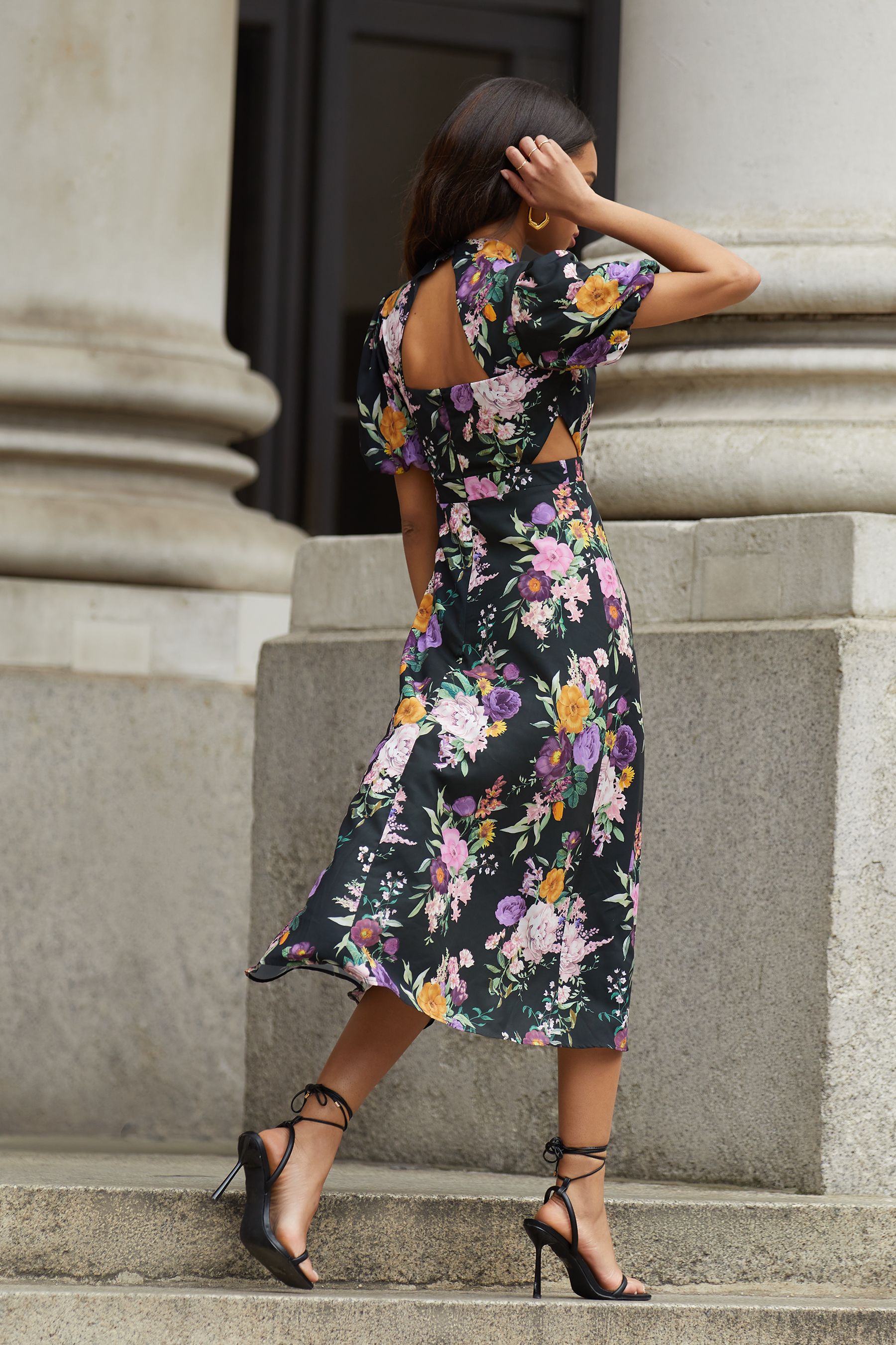 Buy Lipsy Floral Cut Out Puff Sleeve Midi Dress from Next Austria