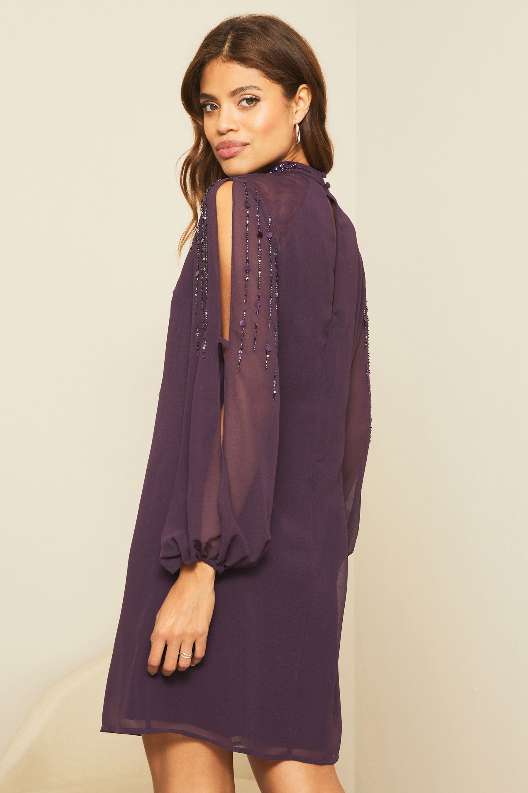 Buy Lipsy Purple Regular Embellished Long Sleeve Shift Dress from Next Luxembourg