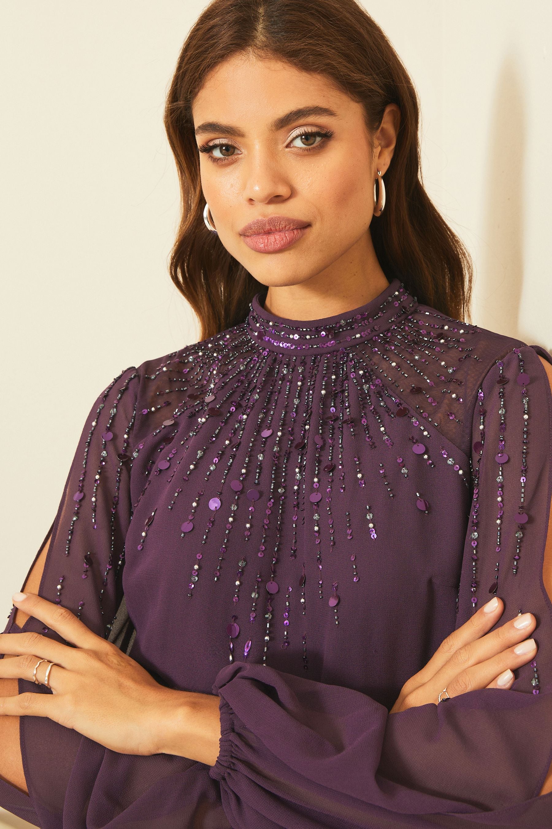 Buy Lipsy Purple Regular Embellished Long Sleeve Shift Dress from Next Luxembourg