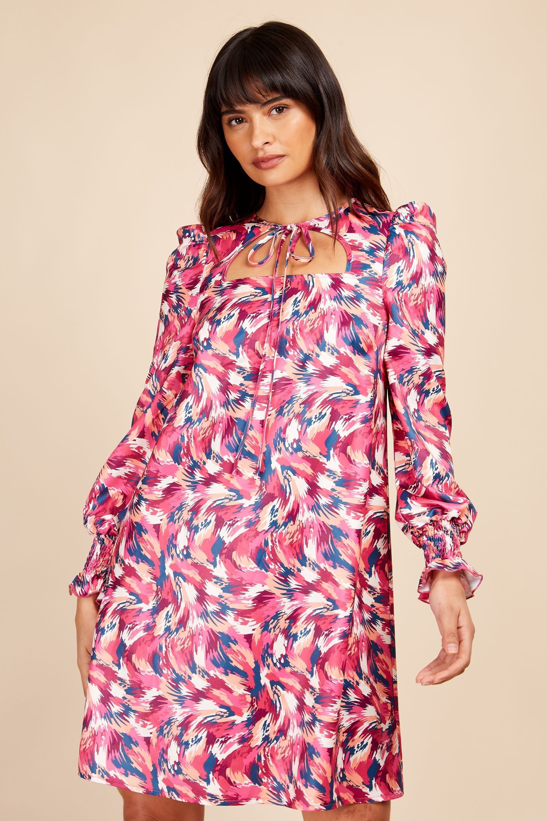 Buy Little Mistress Pink Print Tie Mini Midi Dress from Next Luxembourg