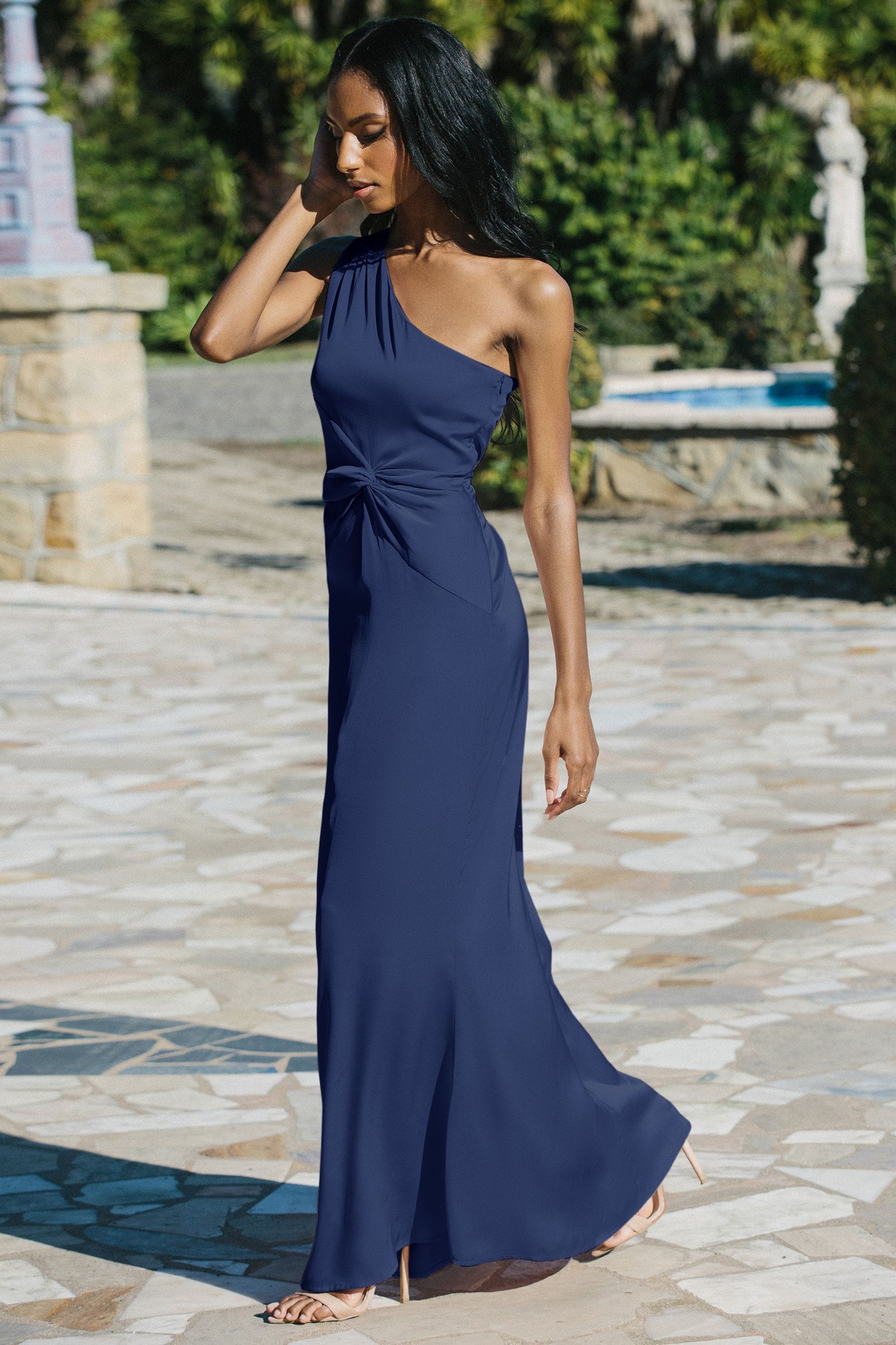 Buy Lipsy Navy One Shoulder Knot Front Maxi Dress from Next Belgium