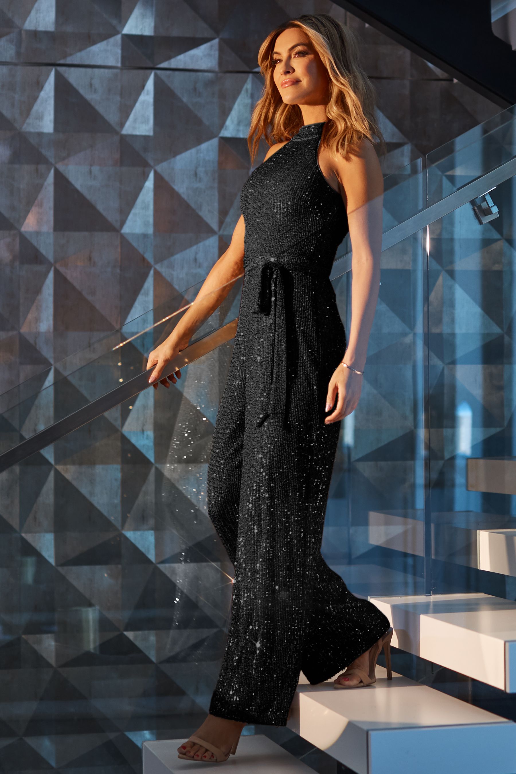 Navy meth Sequin Halter Neck Jumpsuit