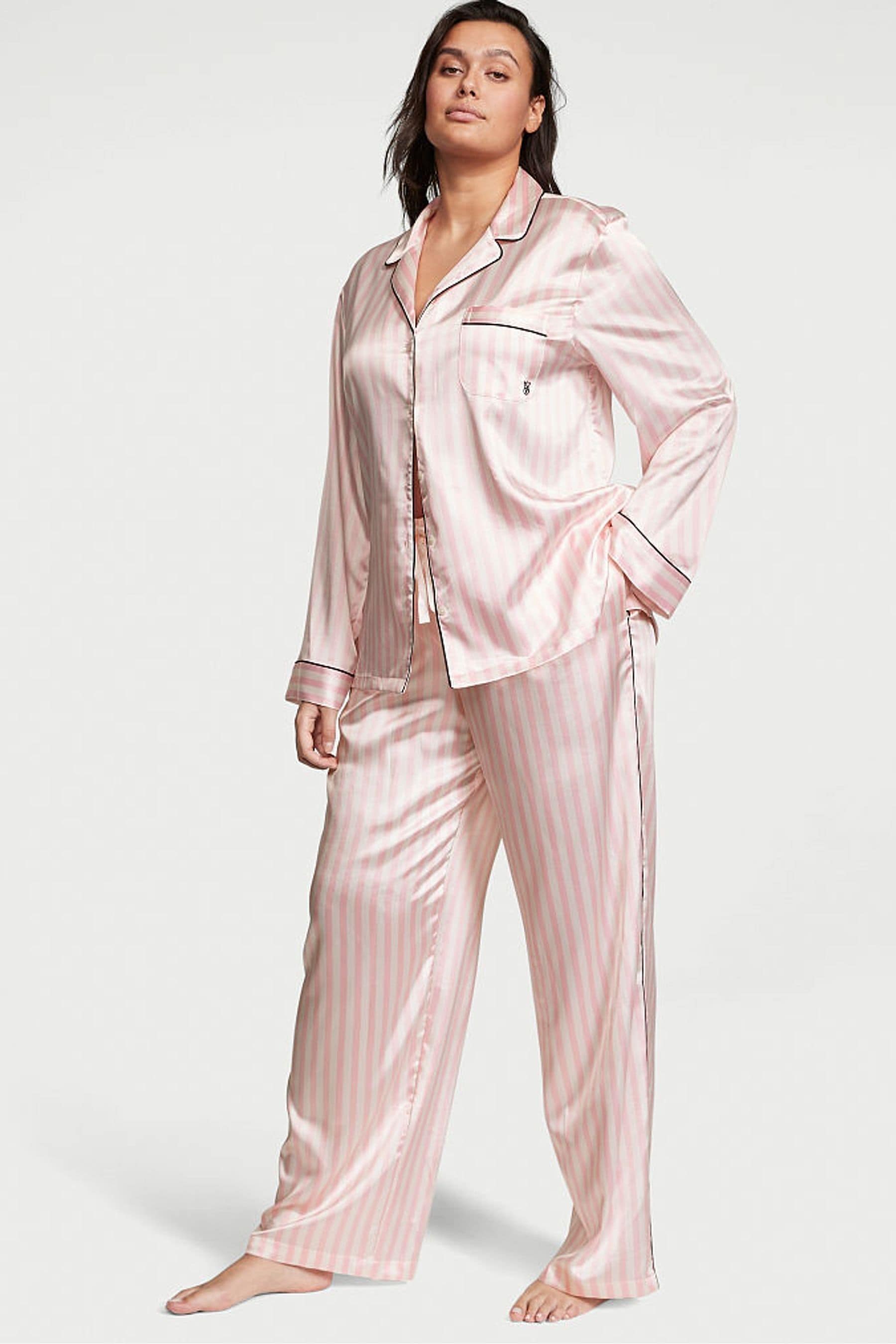 Victoria s Secret Pink Iconic Stripe Satin Long Pyjama Set