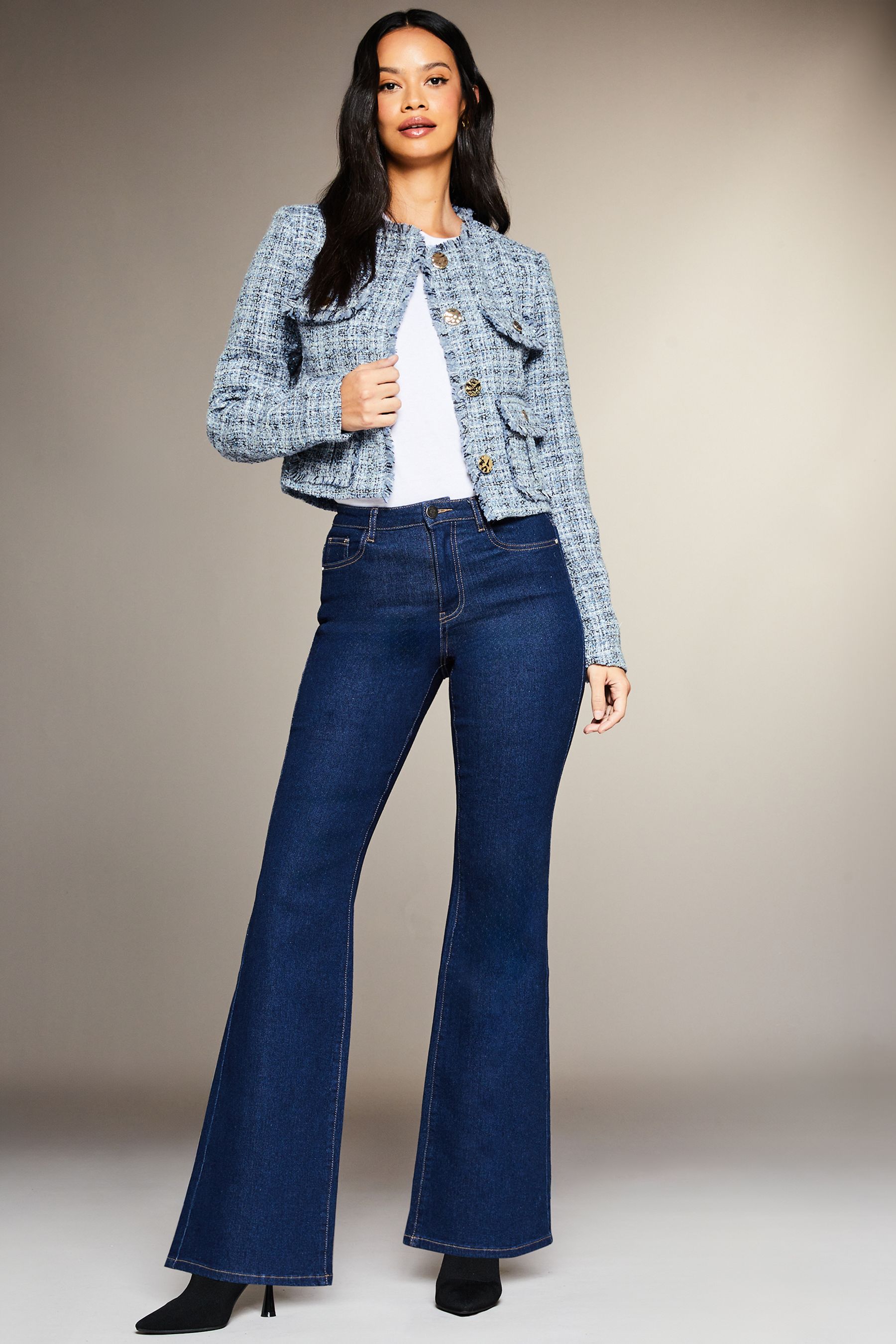 Buy Lipsy Blue Boucle Cropped Tailored Button Through Blazer Jacket from Next Luxembourg