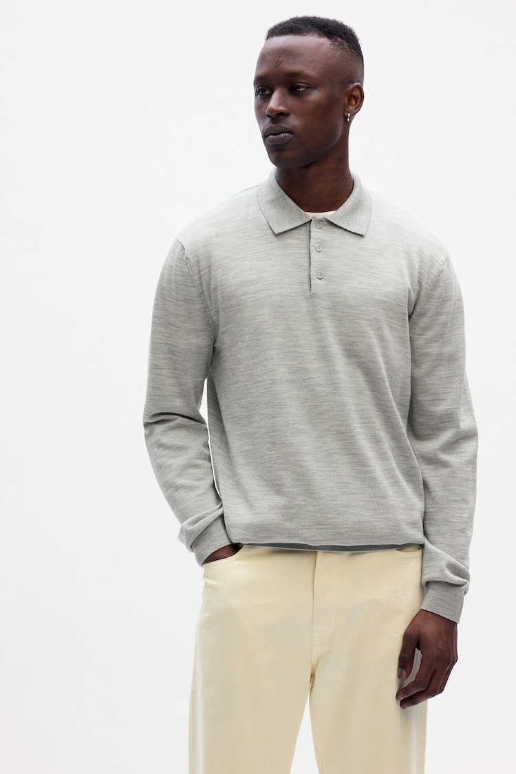 Gap Grey 100% Wool Long Sleeve Polo Jumper - Image 1 of 1