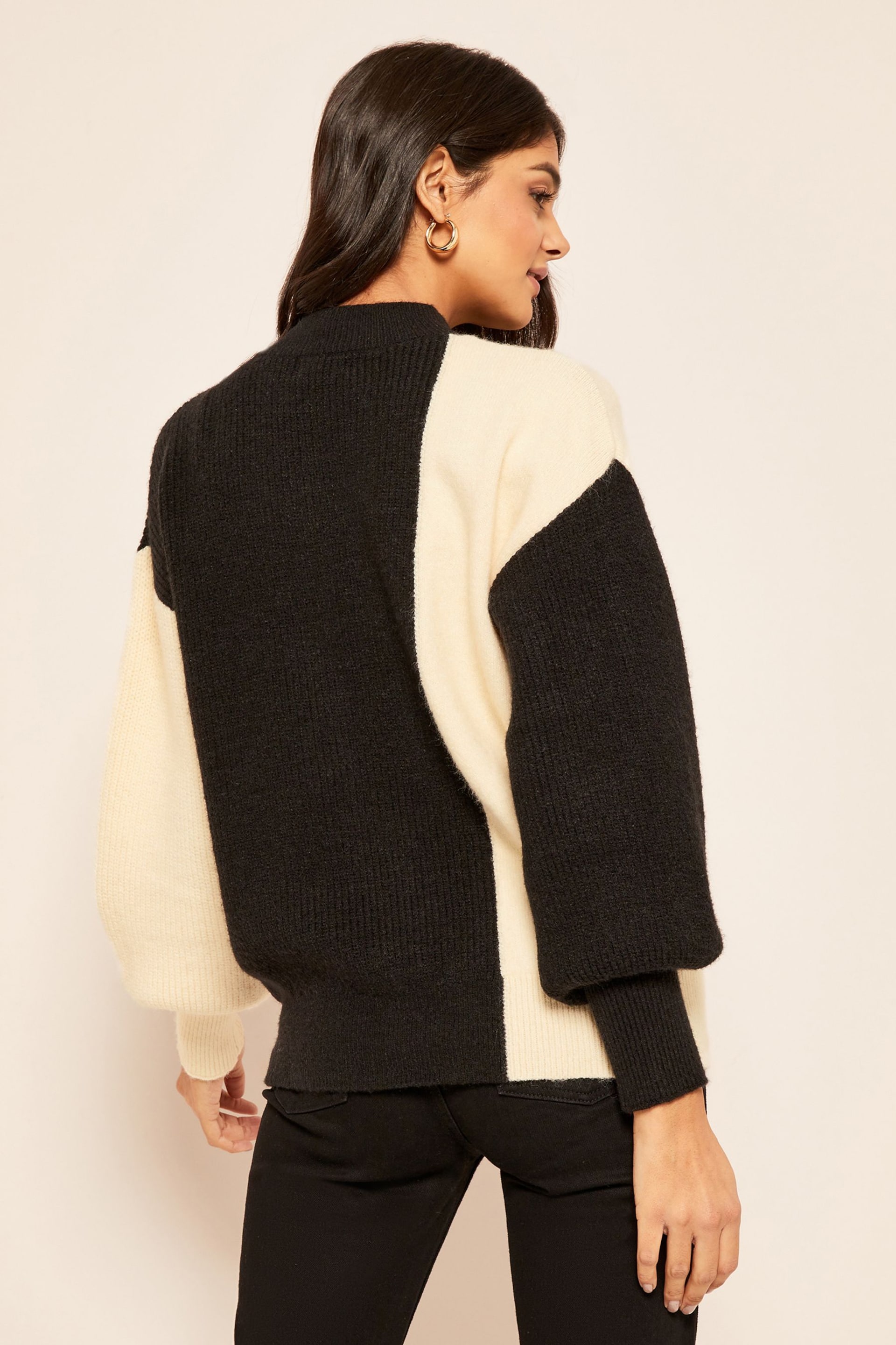 Friends Like These Neutral Long Sleeve Cosy Colourblock Jumper - Image 2 of 4