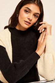 Friends Like These Neutral Long Sleeve Cosy Colourblock Jumper - Image 4 of 4