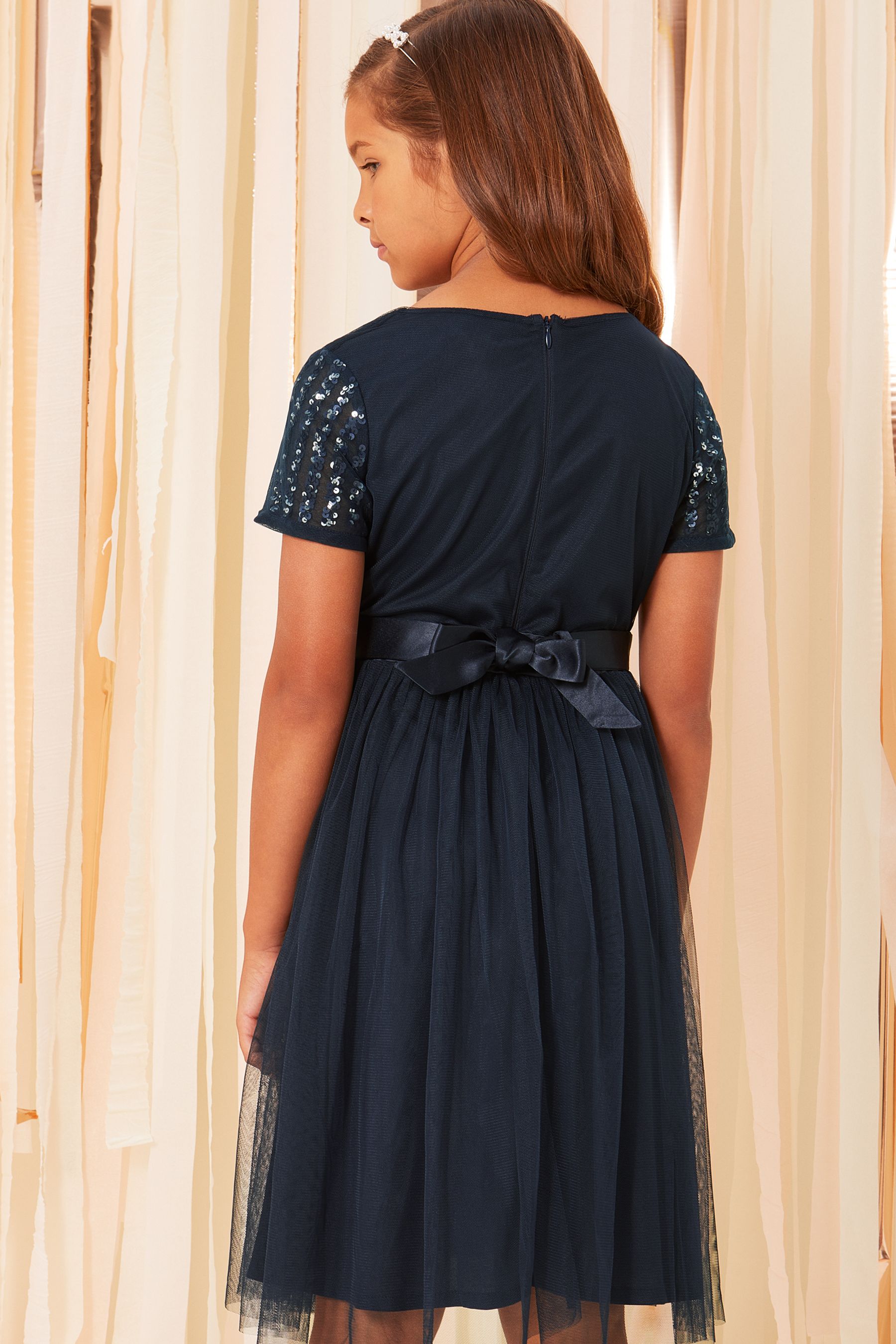 Buy Maya Navy Blue Chevron Sequin Midi Party Dress Girls from Next Luxembourg
