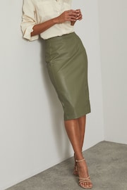 Lipsy Khaki Green Petite Faux Leather Pencil Skirt - Image 1 of 4