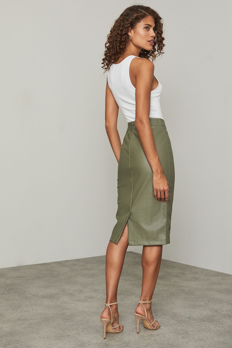 Lipsy Khaki Green Petite Faux Leather Pencil Skirt - Image 2 of 4