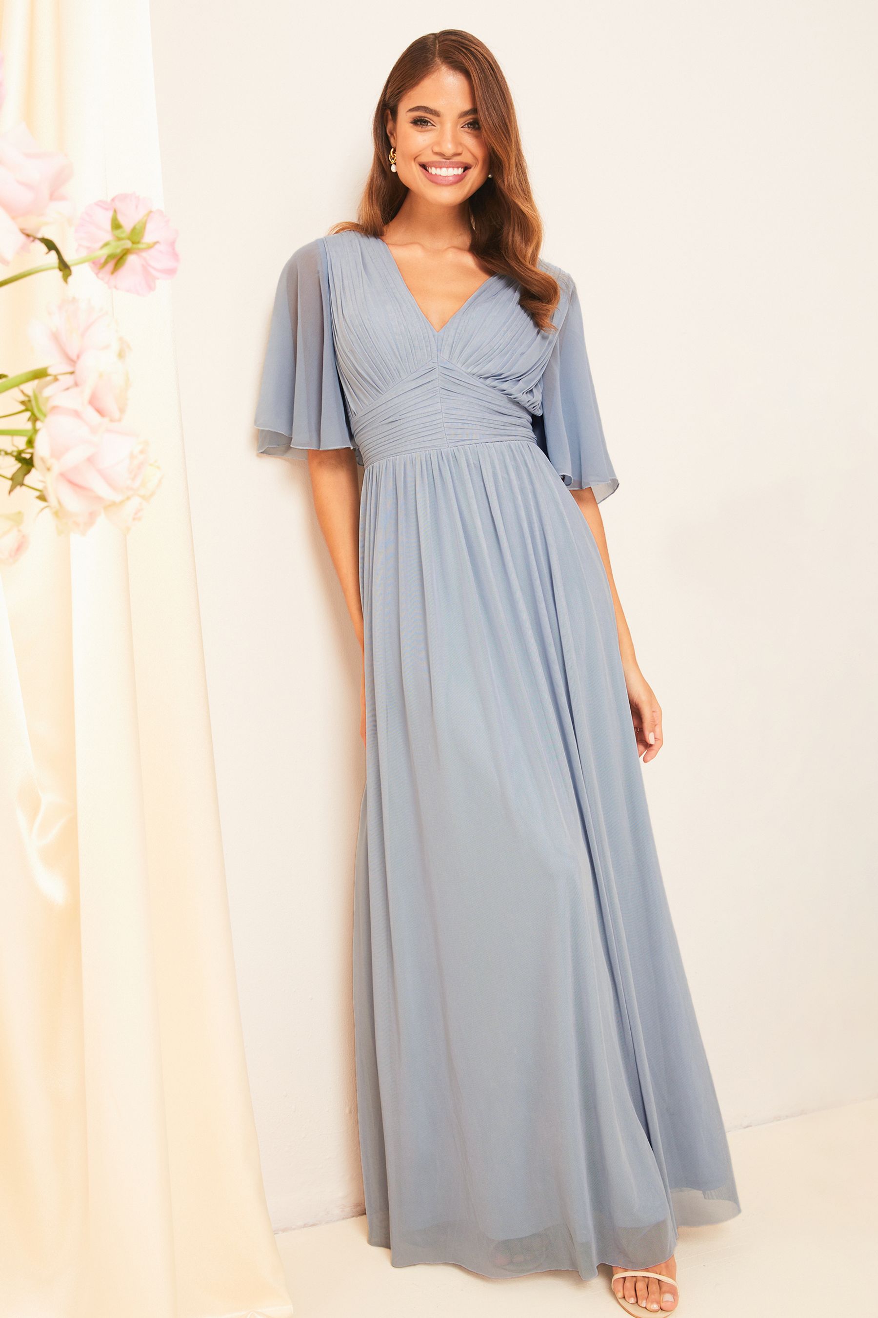 Buy Lipsy Blue Empire Short Sleeve Bridesmaid Maxi Dress from Next Belgium