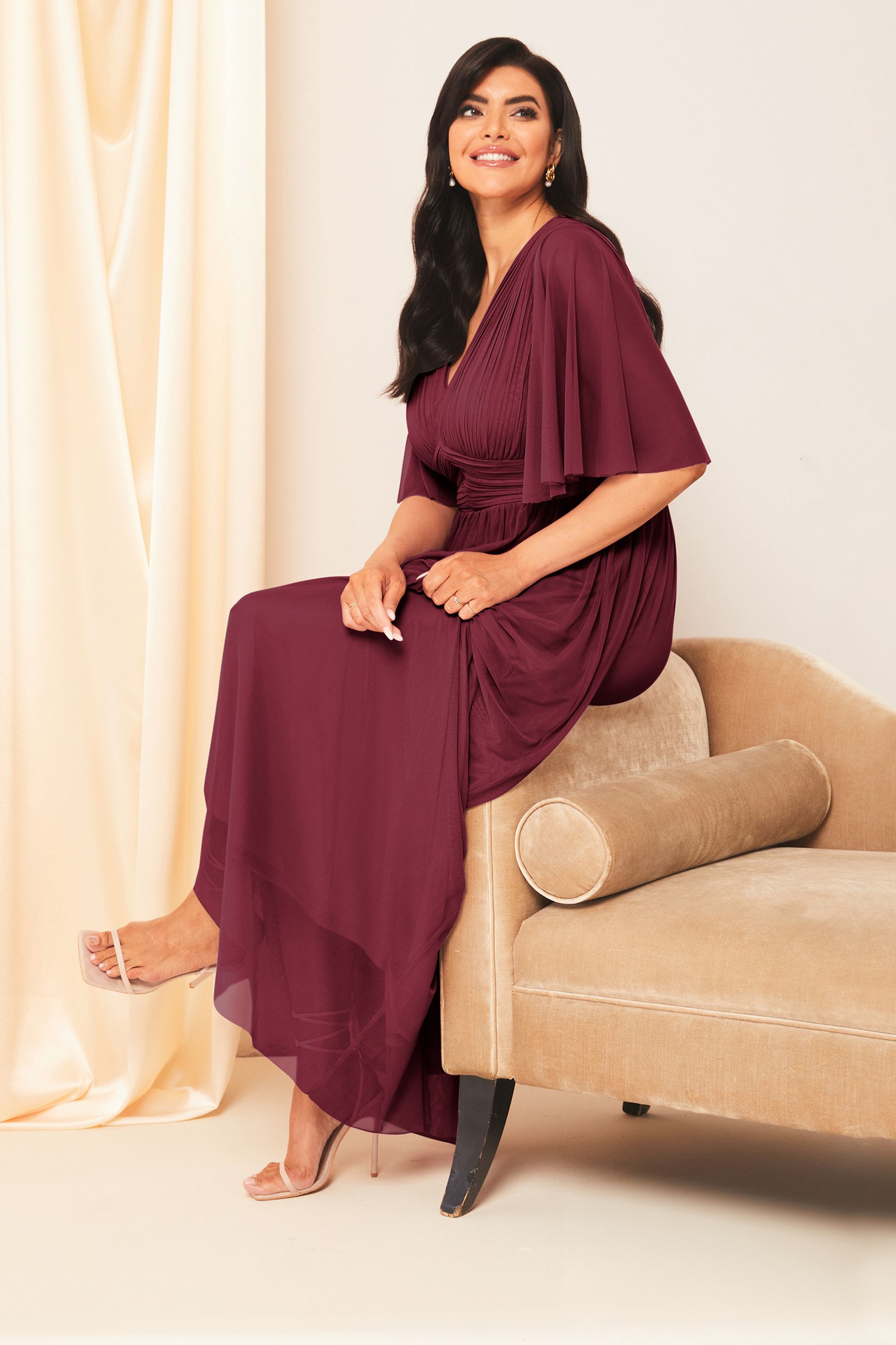 Buy Lipsy Burgundy Red Curve Empire Short Sleeve Bridesmaid Maxi Dress from Next Luxembourg