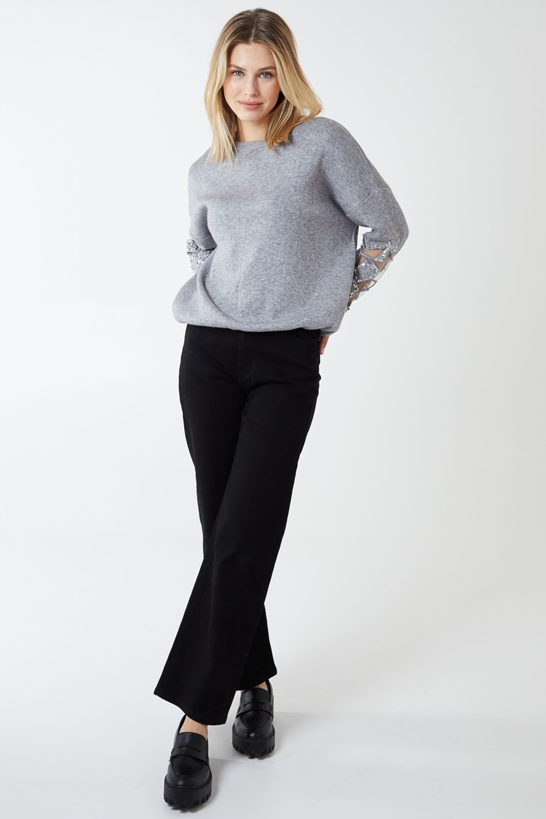 Buy Blue Vanilla Grey Star Mesh Sleeves Jumper from Next Luxembourg