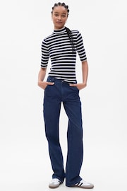 Gap Navy/Blue Ribbed Stripe Short Sleeve Mock Neck T-Shirt - Image 1 of 2
