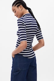 Gap Navy/Blue Ribbed Stripe Short Sleeve Mock Neck T-Shirt - Image 2 of 2