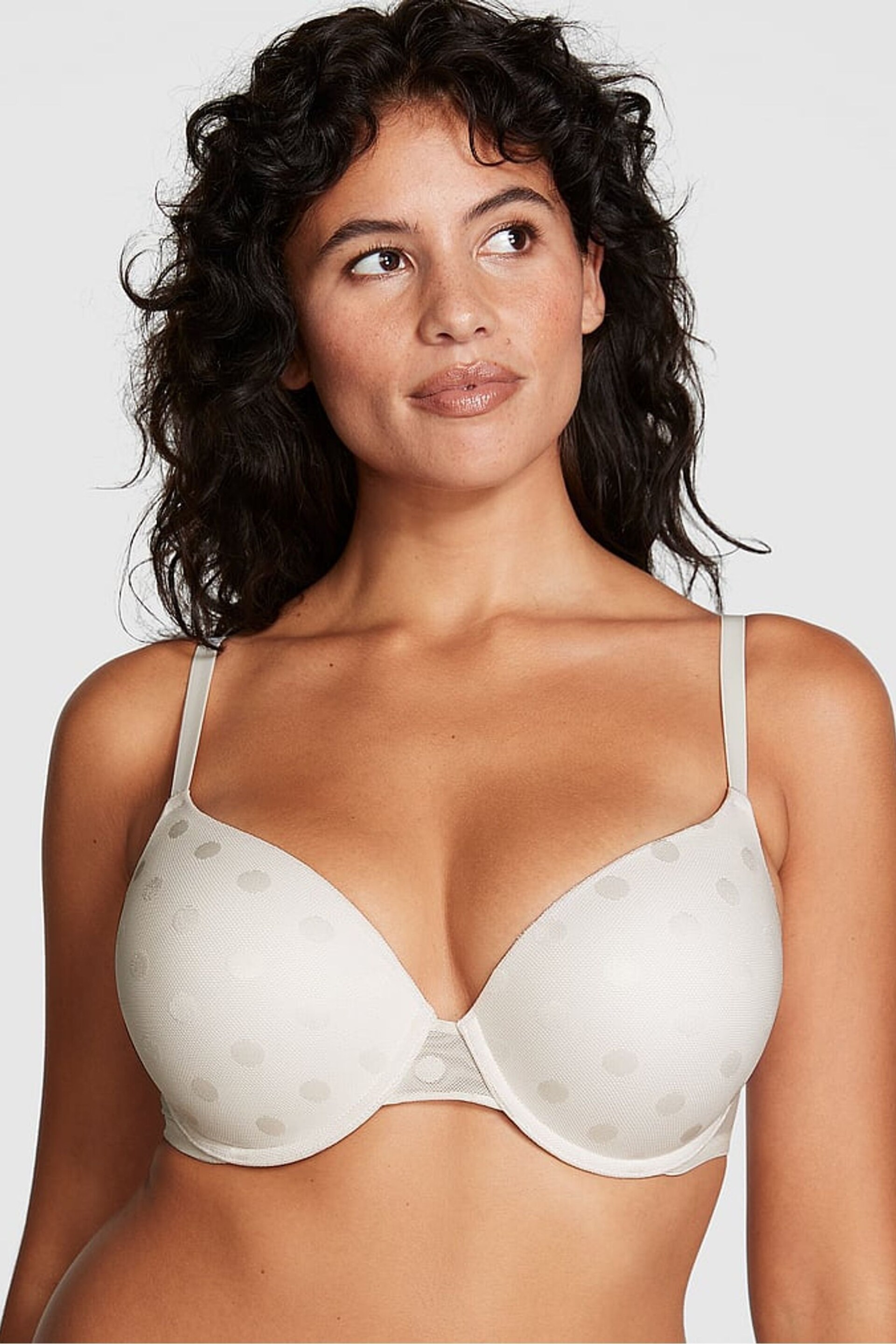 Victoria's Secret PINK Coconut White Dot Mesh Push Up Bra - Image 1 of 4