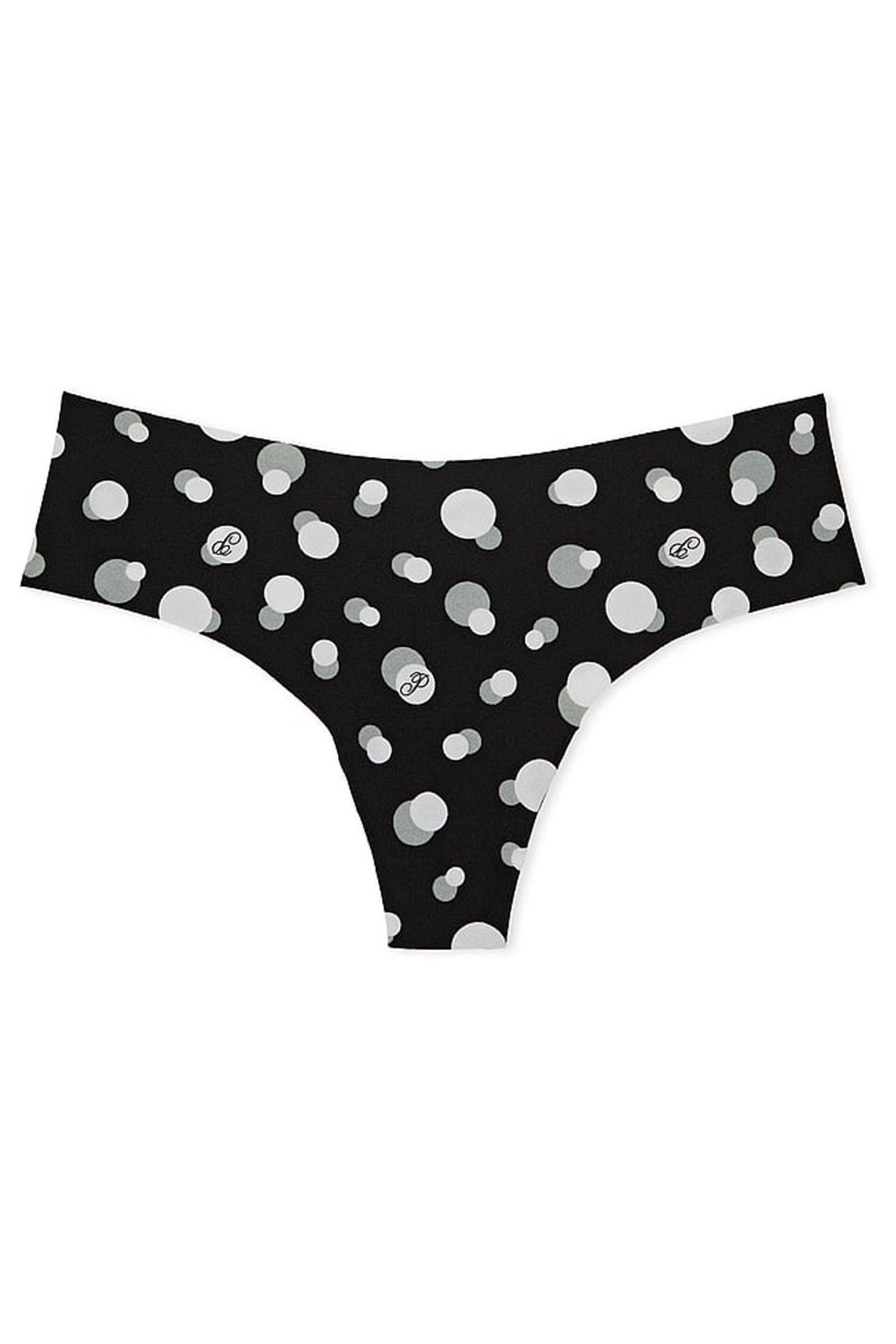 Victoria's Secret PINK Pure Black Dot Print No Show Thong Knickers - Image 3 of 3