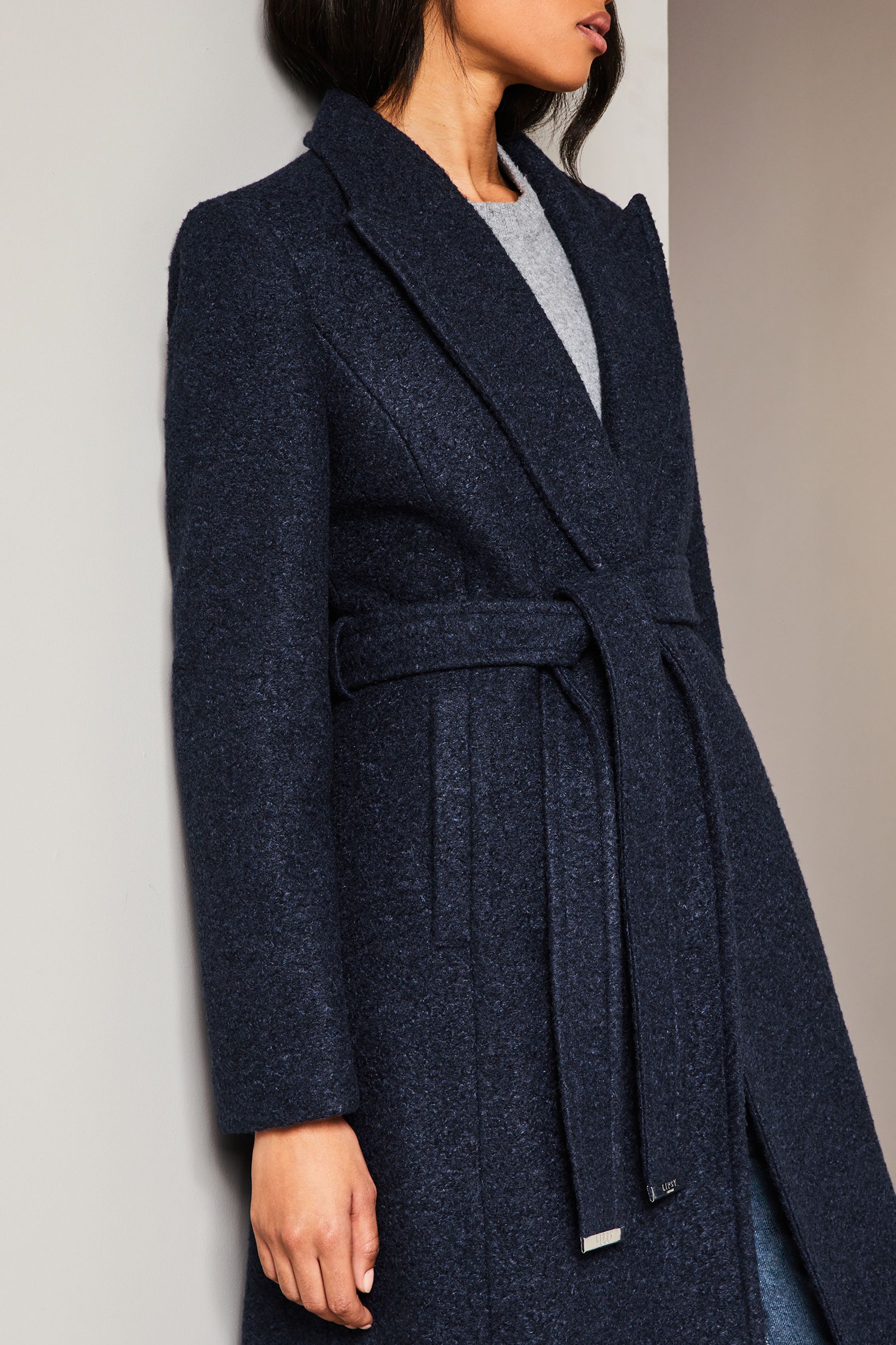 Buy Lipsy Navy Blue Relaxed Belted Boucle Smart Wrap Trench Coat from Next Austria