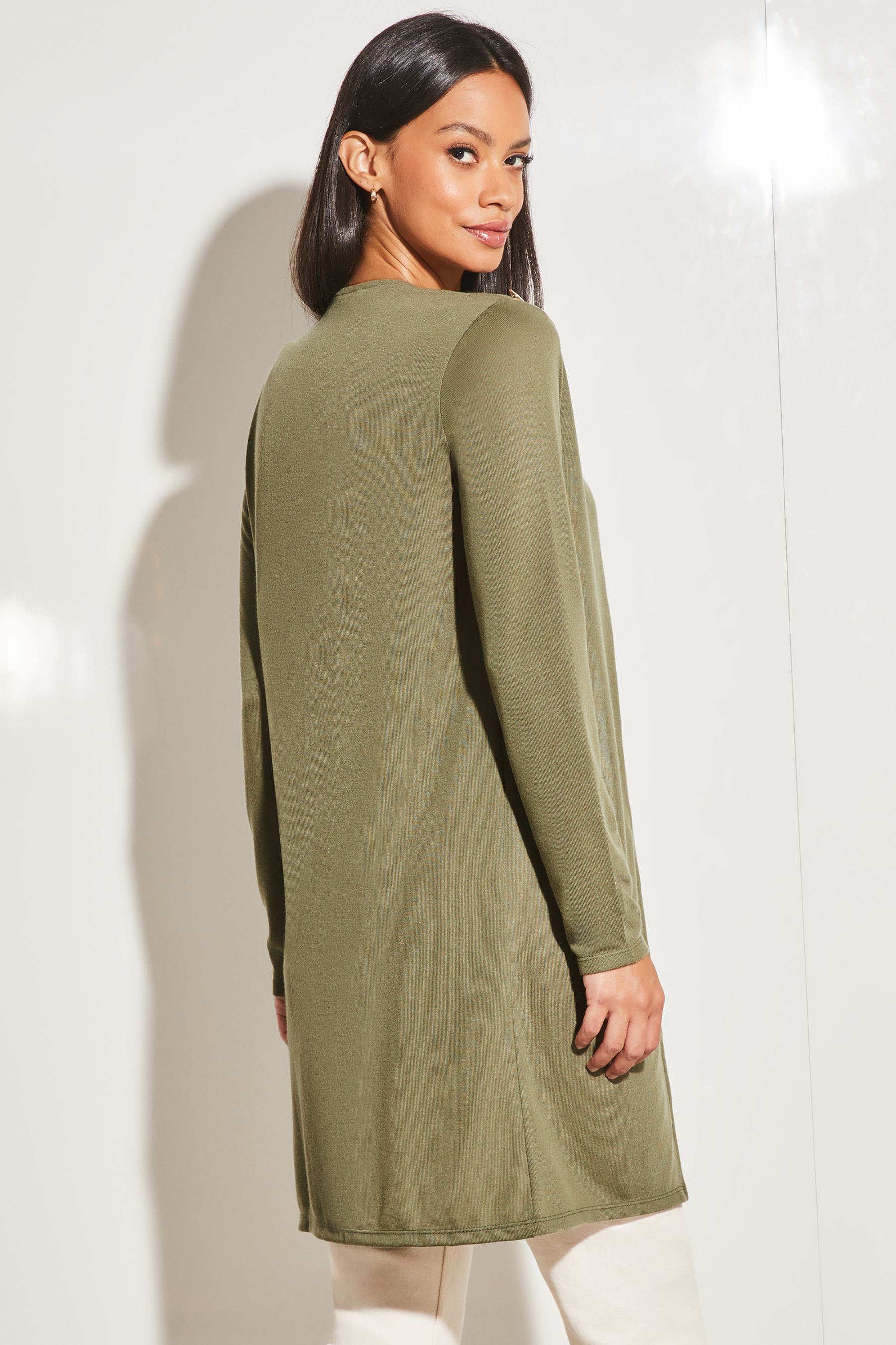 Khaki longline cardigan outlet