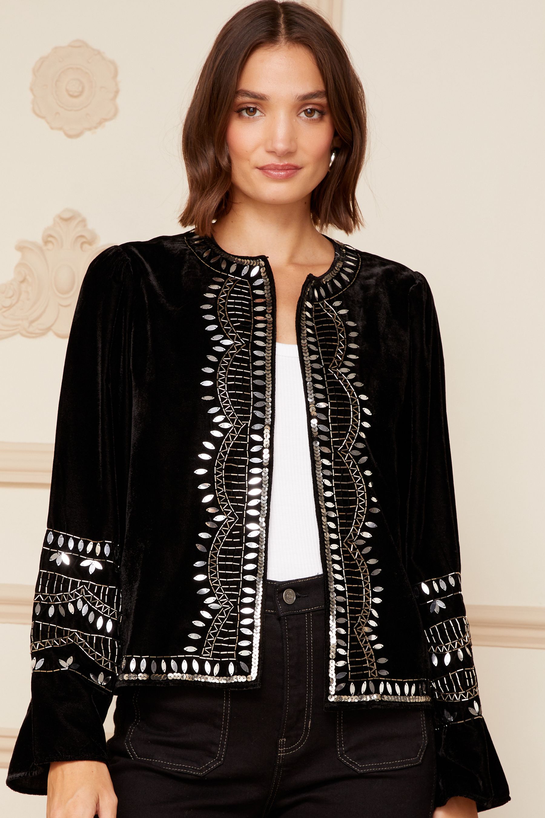 Embellished velvet jacket shop