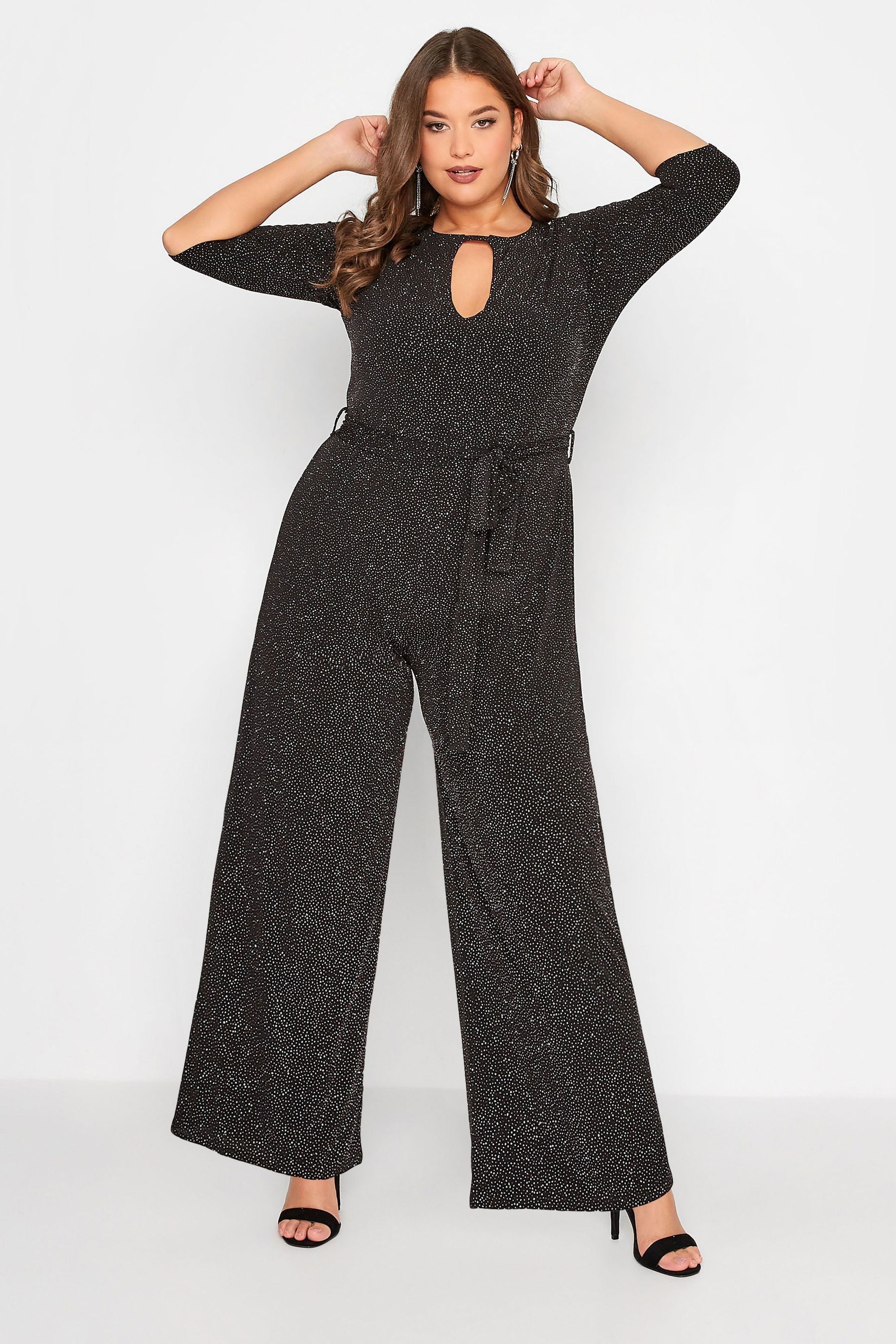 Buy Yours Curve Black London Glitter Party Keyhole Jumpsuit from Next Luxembourg