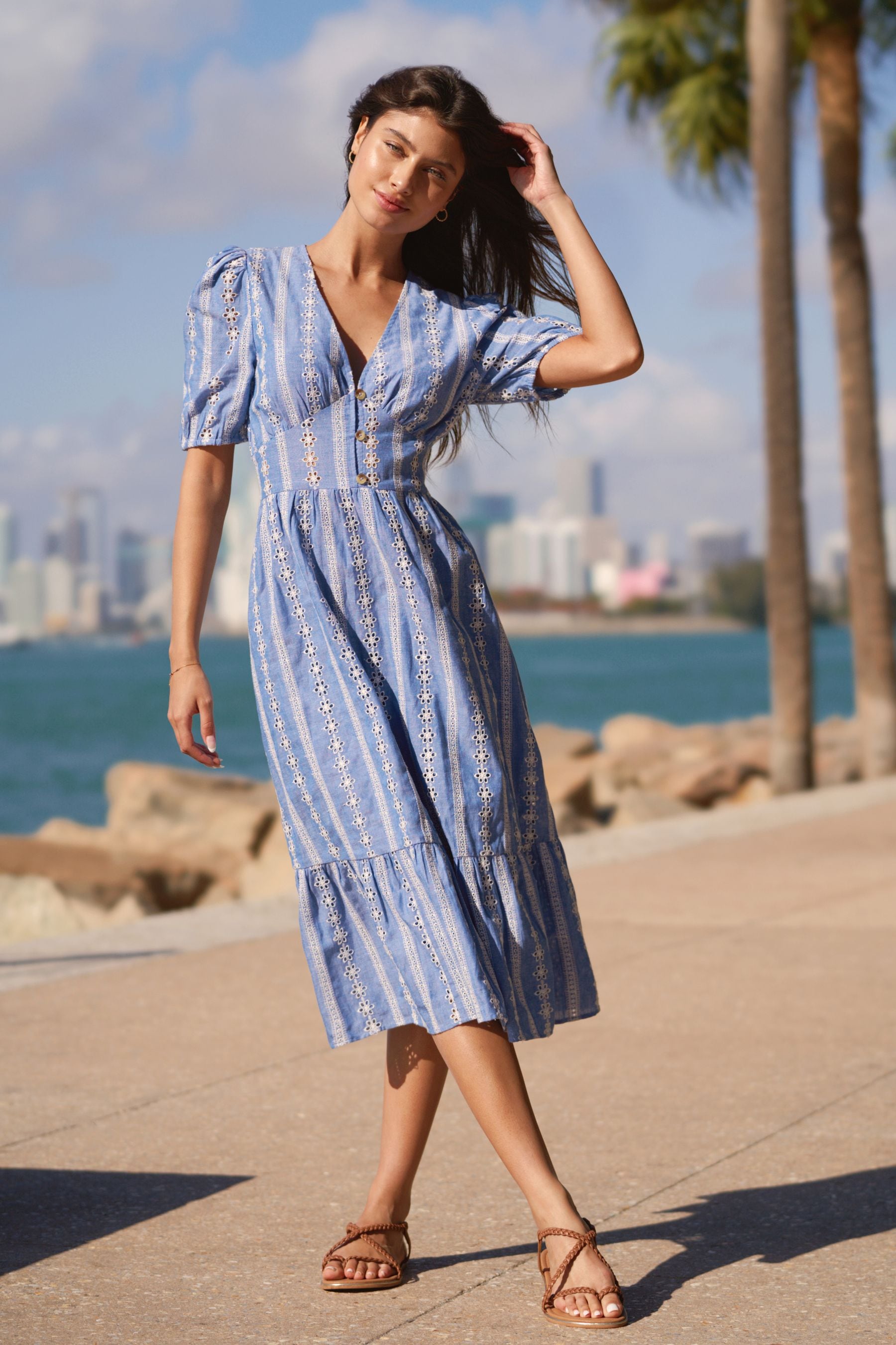 Lipsy embroidered button dress clearance