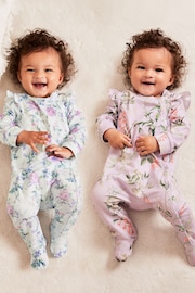 Lipsy Purple Blue Baby 2 Pack Floral Sleepsuit - Image 1 of 6