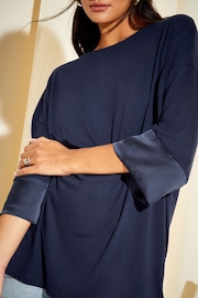 Friends Like These Navy Blue Soft Jersey Long Sleeve Satin Trim Tunic Top - Image 4 of 4