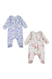 Love & Roses Blue/Grey Floral Baby 2 Pack Printed Ruffle Sleepsuit - Image 1 of 4